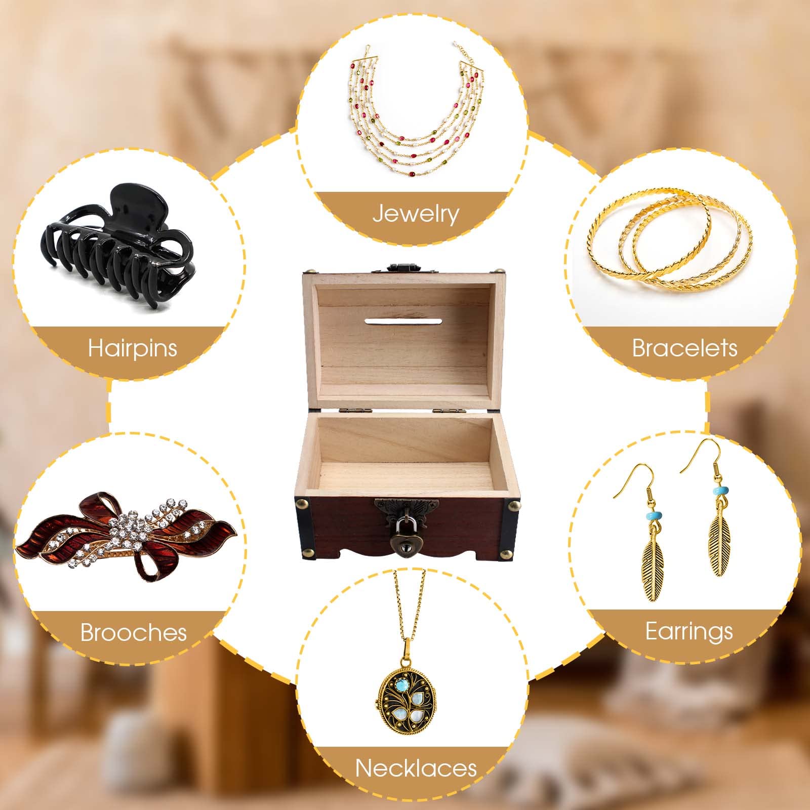 Scrigno Del Tesoro In Legno - Vintage Con Serratura, Mini Forziere Per Monete, Gioielli, Decorazione - Foto 12