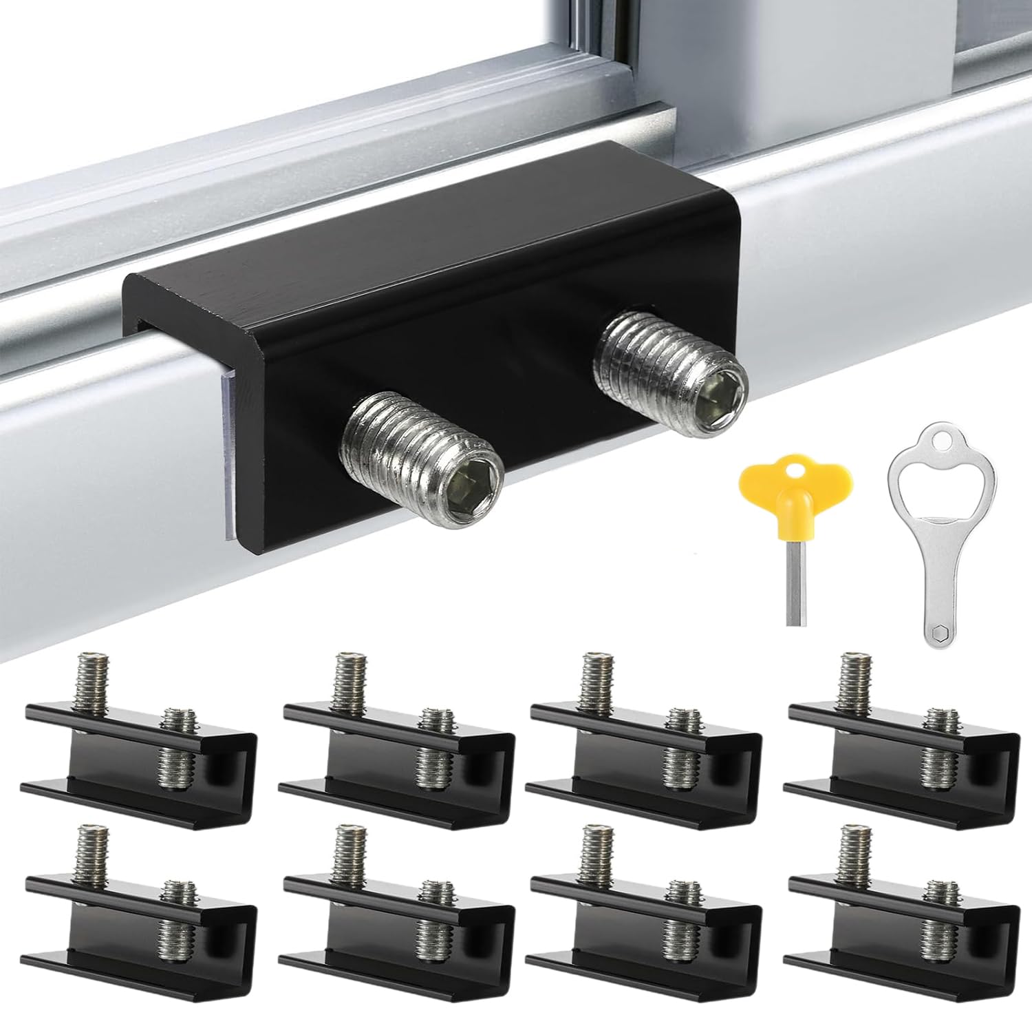 Lot de 8 verrous de fenêtre coulissants pour fenêtres coulissantes horizontales et verticales, verrous de sécurité réglables avec jeux de clés pour terrasse, bureau, chambre à coucher (noir)
