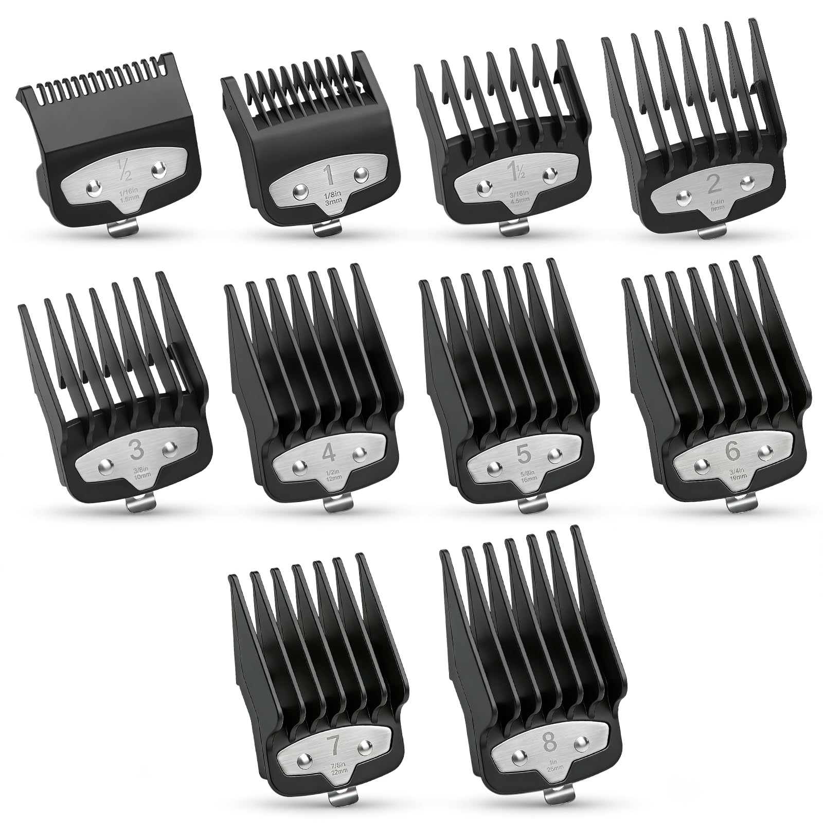Photo 1 of 10-Piece Clipper Guard Set, Black Professional Clipper Guard Set Compatible with Most Wahl Clippers (1.5-25mm), Premium Close Cut to 1-Inch,Black