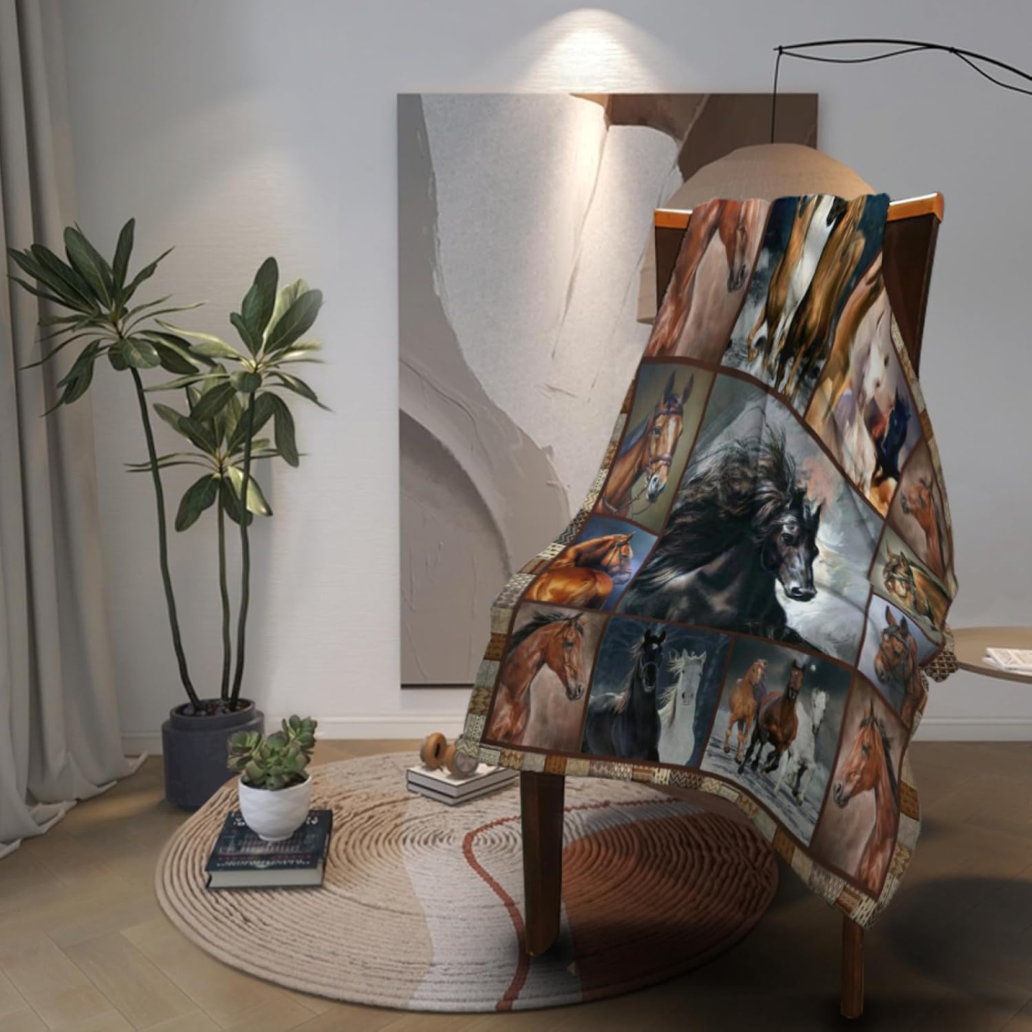 Air Conditioner Lightweight Horses Blanket Flannel Fleece Blanket Ultra Soft Throw Blanket for Couch Living Room Bed (60''x50'', Horses) - Image 3