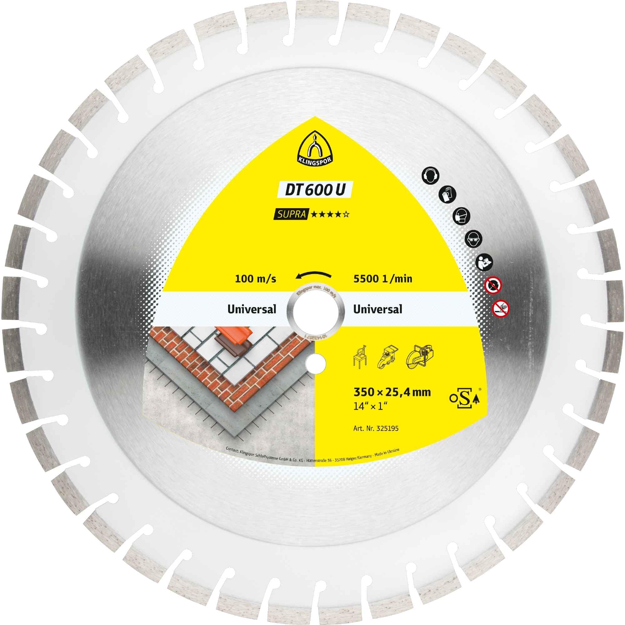 DT 600 U - Disco de corte de diamante (350 x 3 x 25,4 mm, 37 segmentos 24 x 3 x 10 mm, dentado corto) : 325195