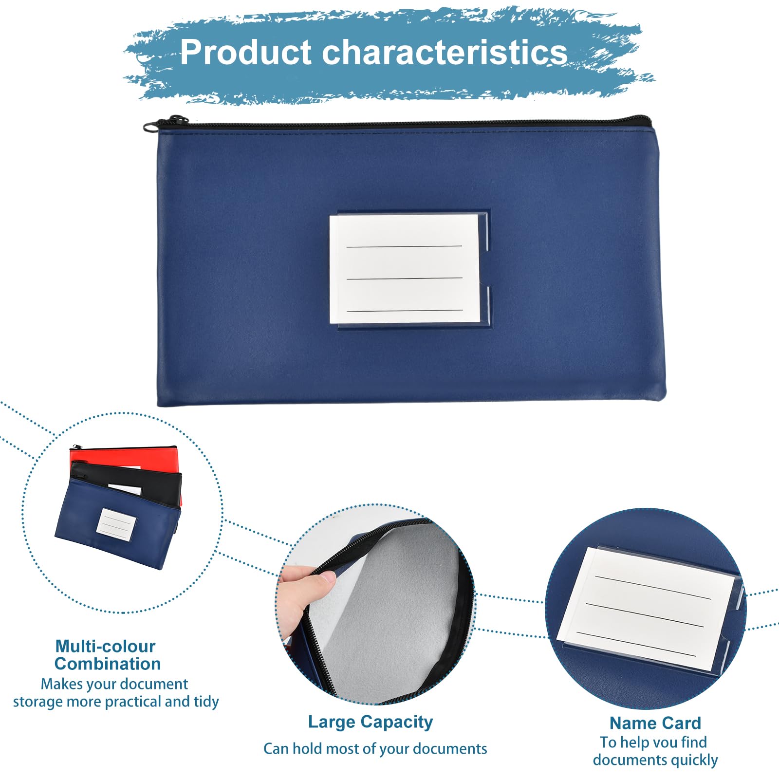 Bolsa de Dinero con Cremallera 28x15cm Impermeable A5 PU con Ventana