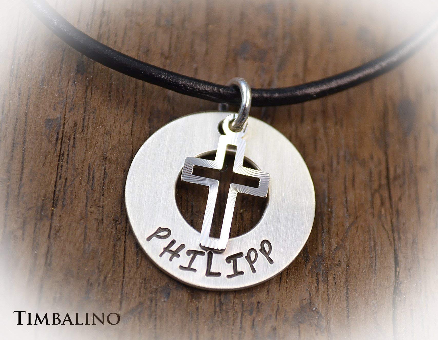 Personalisierte Taufkette 925 Silber mit Kreuz & Wunschname – Handgefertigte Lederkette für Jungen & Mädchen – Individuelles Geschenk zur Kommunion, Konfirmation & Geburt