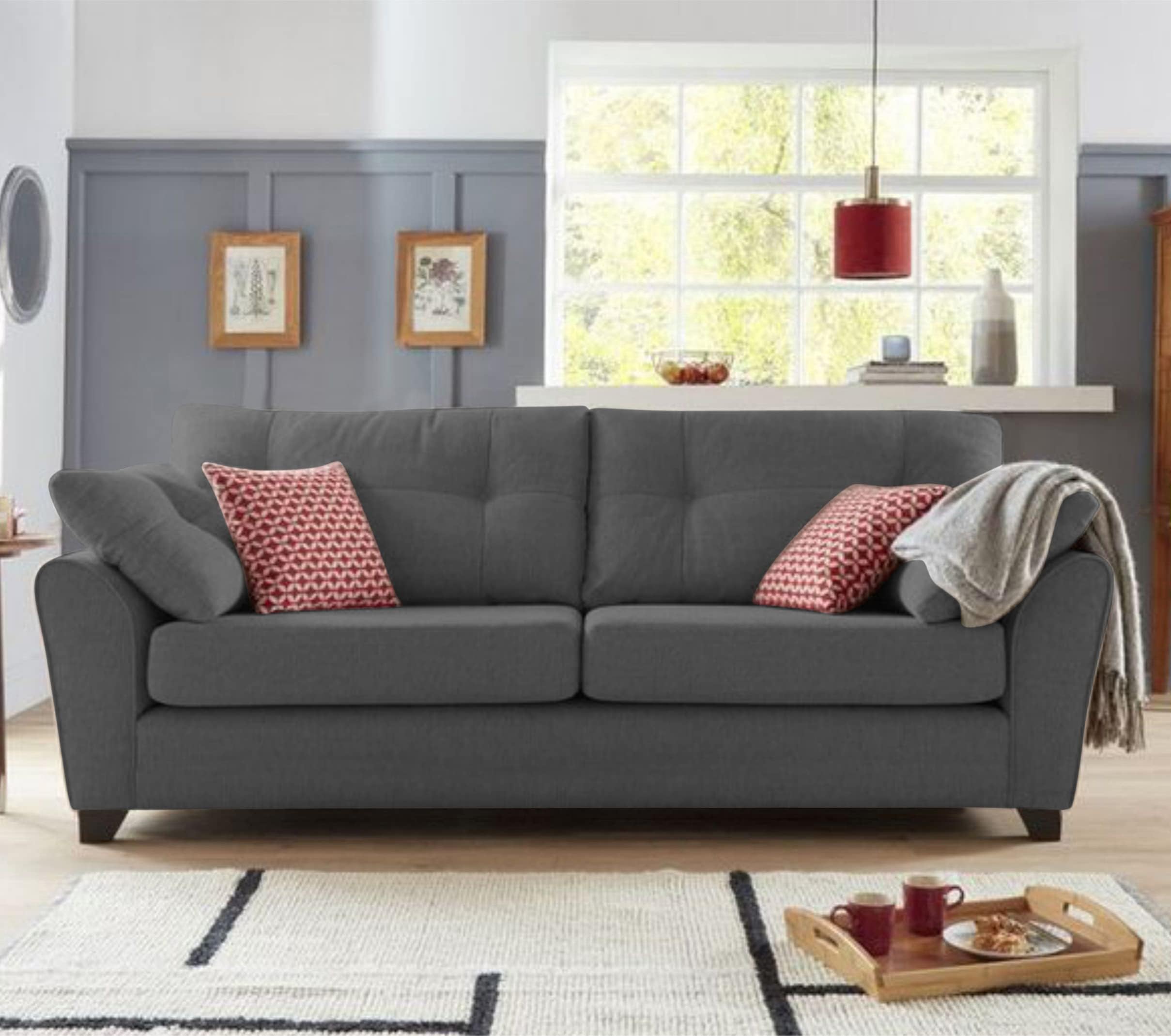 Adorn India Moris 3 Seater Sofa (Grey) (3 Year Warranty)