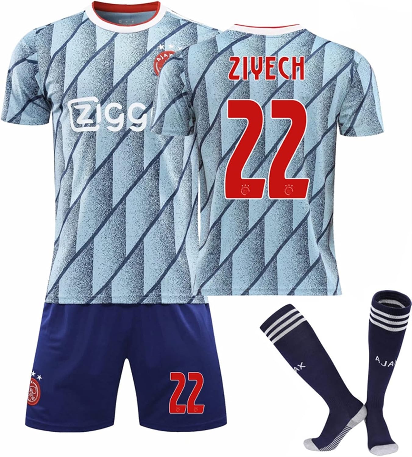 サッカースーツ 練習着フットボールジャージ 21年サッカージャージ 子供用大人用サッカーユニフォーム アヤックスフットボールクラブ ハキム ツィエク 背番号22 Hakim Ziyech 21 Ajax Away No 22ziyehフットボールジャージースーツソックス付き 速乾性 通気性 快適