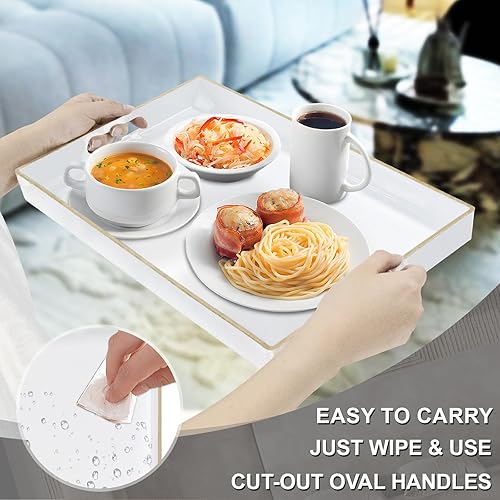 Miniatura 3 de MAONAME - Bandeja decorativa para mesa de café, moderna bandeja de servir con asas integradas, bandeja de té rectangular de estilo otomano de color