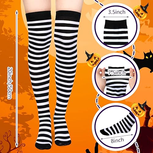 Miniatura 2 de SATINIOR Calcetines altos hasta el muslo para mujer, calcetines largos de Navidad a rayas, calcetines altos por encima de la rodilla, regalos