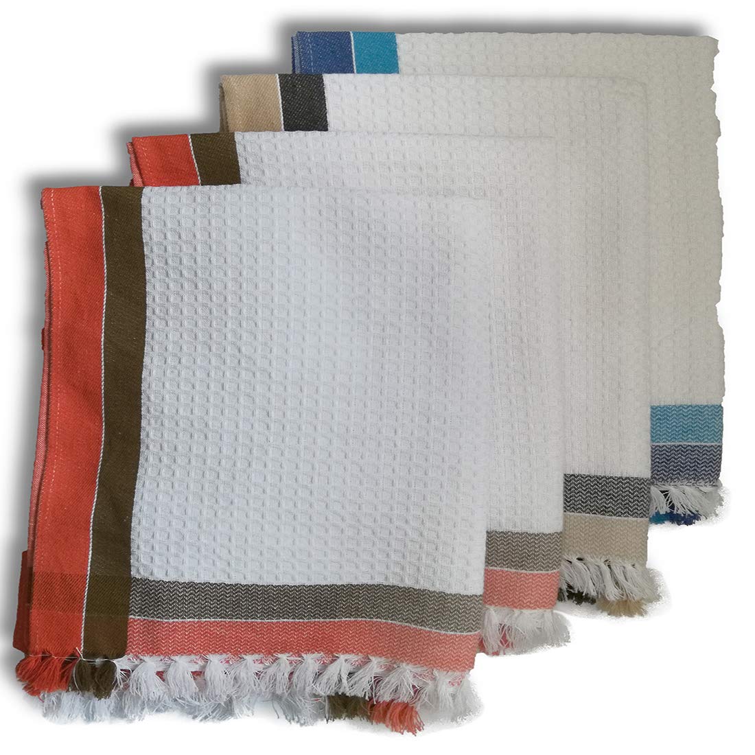 Athom Living Light Weight Cotton Premium Waffle Border Bath Towel 75x150 cm Pack of 4 Multi4