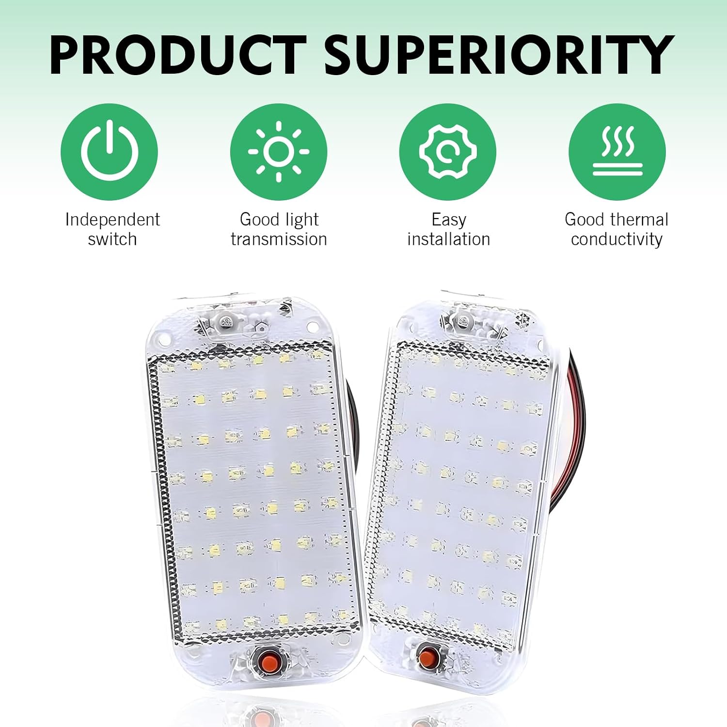 2 PCS Car Dome Light, 48LED Ultra-thin Adjustable High-brightness Driver's Cab Cabin Light with Double-sided Tape and Screws, 12/85 V Ceiling Lamp with Switch Control, for Most Cars (White)