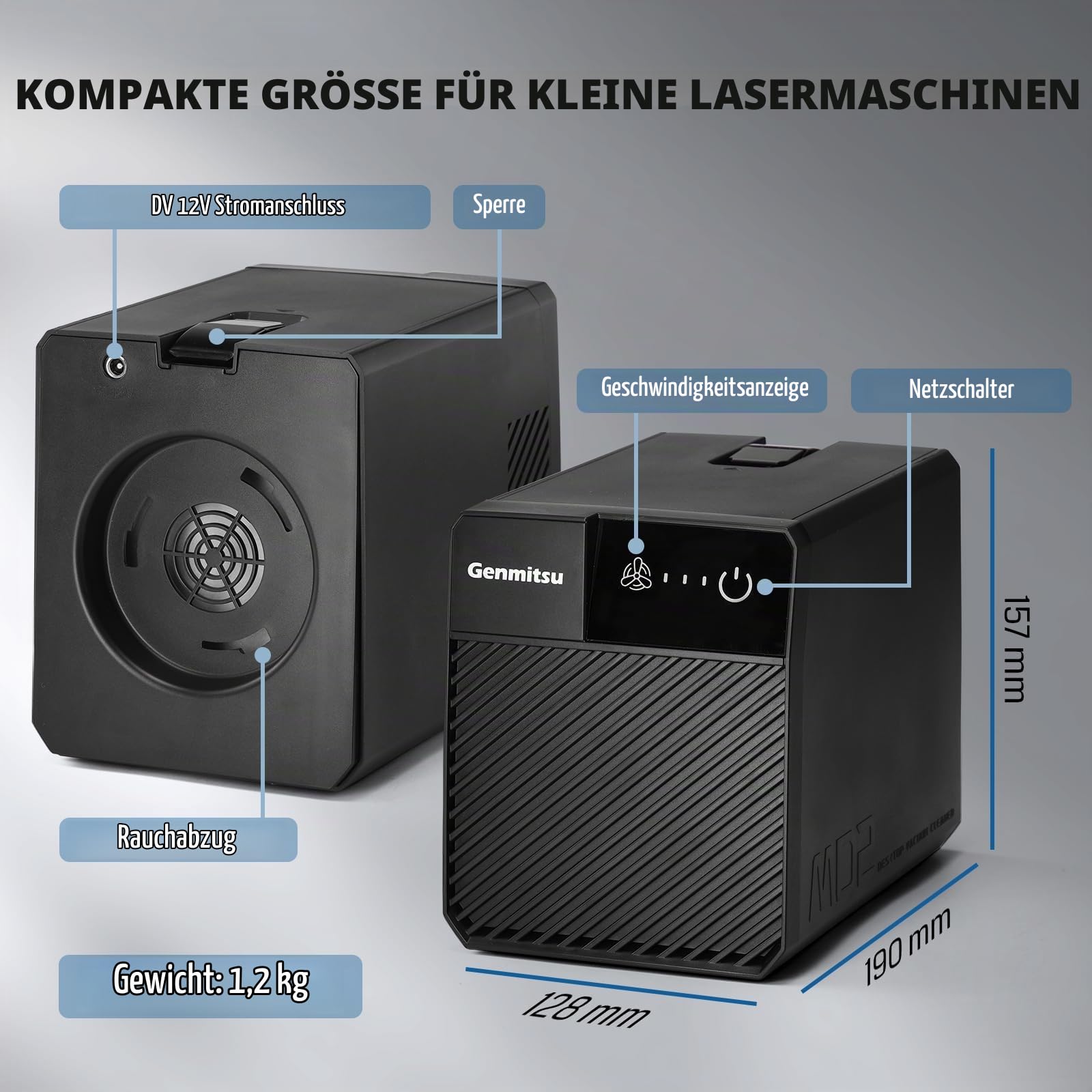 Genmitsu-Rauchreiniger für Kiosk-Lasergravierer, tragbarer Rauchabsauger mit fünfschichtiger Filterung, einstellbare 3-Gang-Steuerung, Luftreiniger für Lasergravierer, Lötstationen, Schweißwerkzeuge