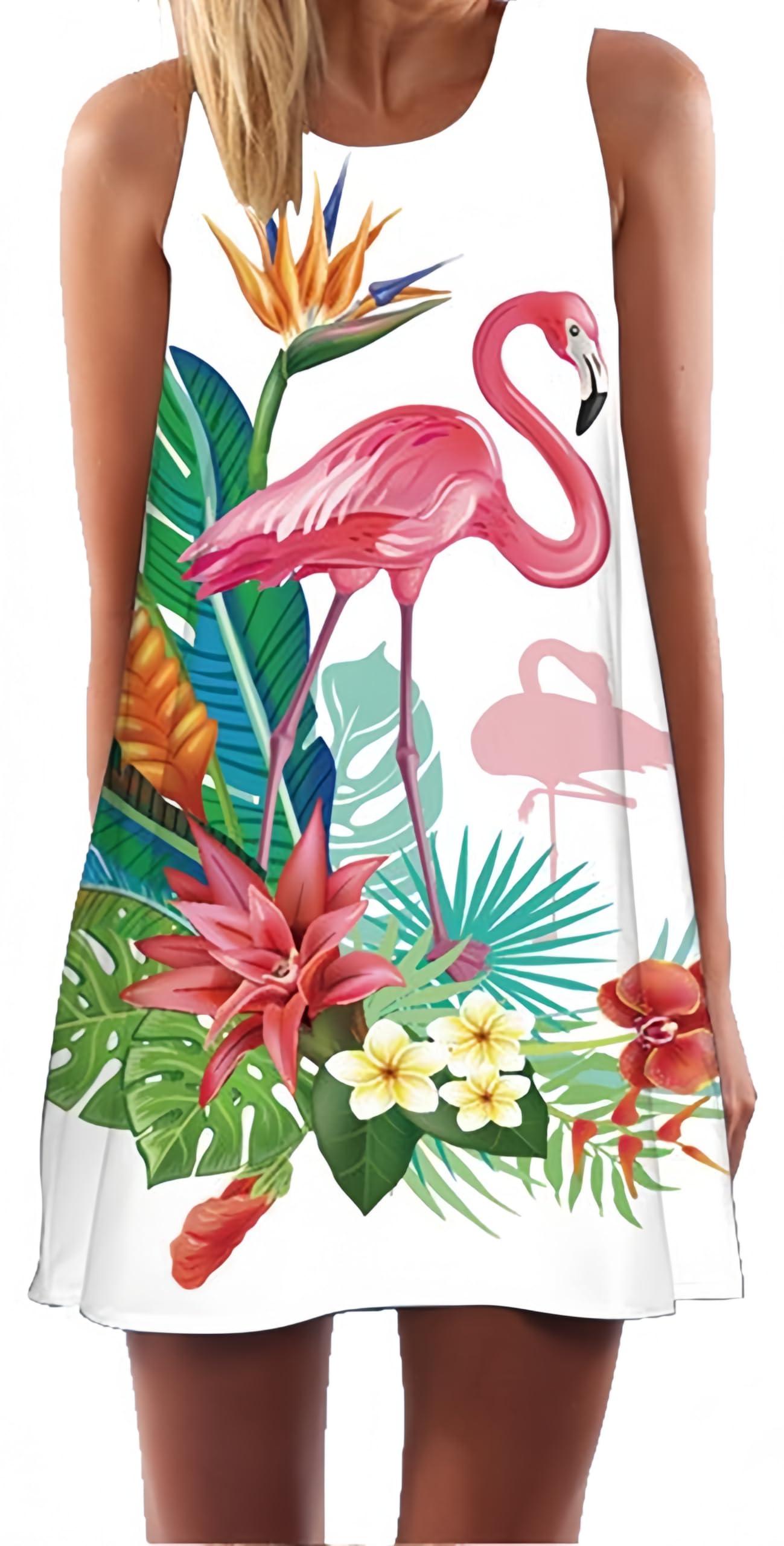 Ocean Plus Mujer Vintage Vestido Sin Mangas Cuello Redondo Vestido de Playa Vestido de Tirantes Camisetas Camisa Corta Vestido de Blusa