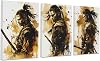 CCWACPP 3 Piece Samurai Wall Art Japan Painting Canvas Print Warrior Figure Pictures Bushido Posters Japanese Culture Theme Artwork Home Room Decor Framed (B, (28x35cmx3))