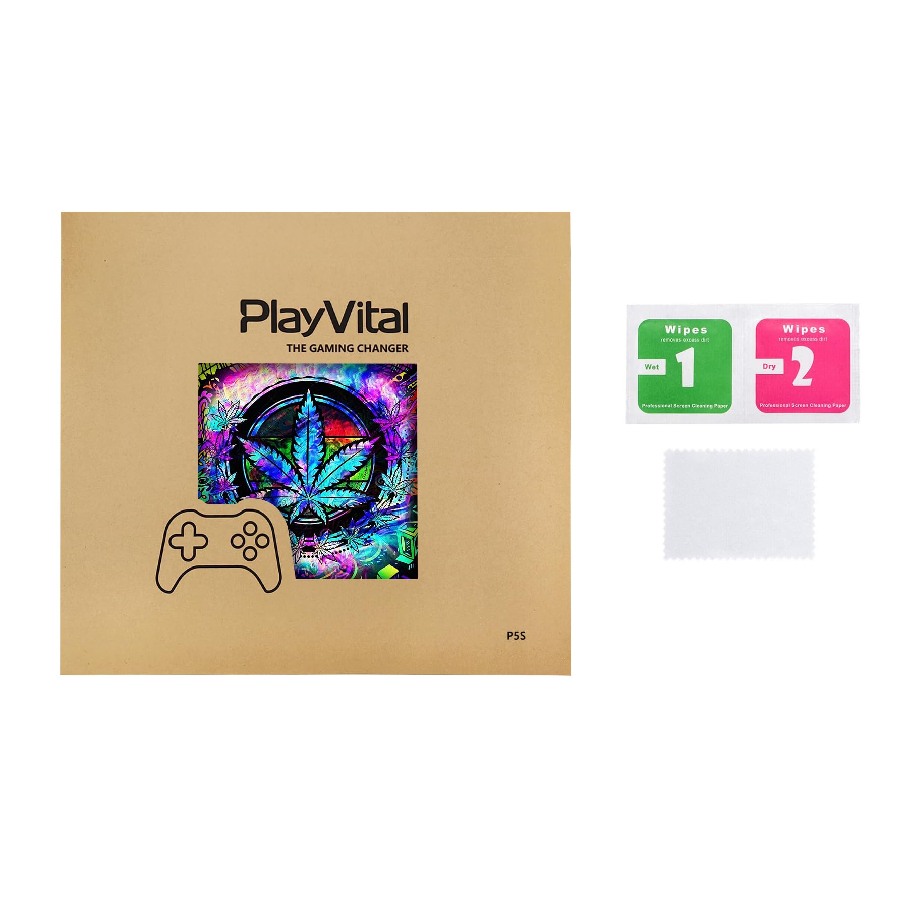 playvital Autocollant Protection pour ps5 Slim Standard Console, Sticker Skin pour ps5 Manette & Télécommande & Casque & Station de Charge,Disc Edition-Feuille Psychédélique