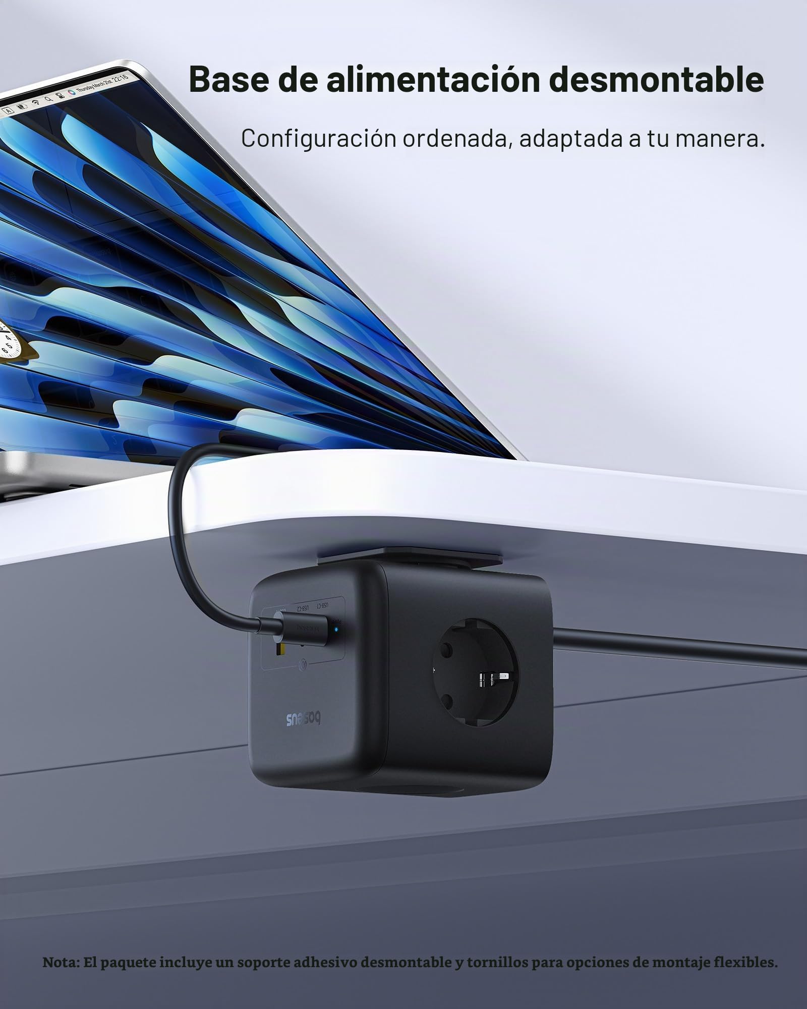 Baseus Cubo 67W, Regleta USB-C GaN6 3-enchufes con interruptor, cargador PD para MacBook, iPad, iPhone 16/15, Galaxy S25 Ultra, hogar, oficina, viajes