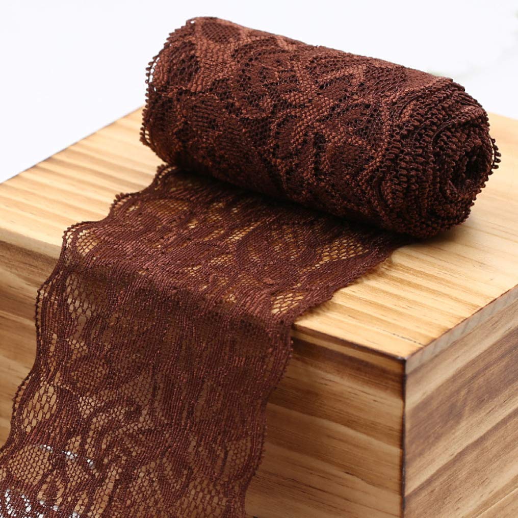 Cinta elástica con estampado Floral de LICRA con adorno de encaje for decoraciones de boda, envoltura for hacer lazos for el cabello(Burgundy)