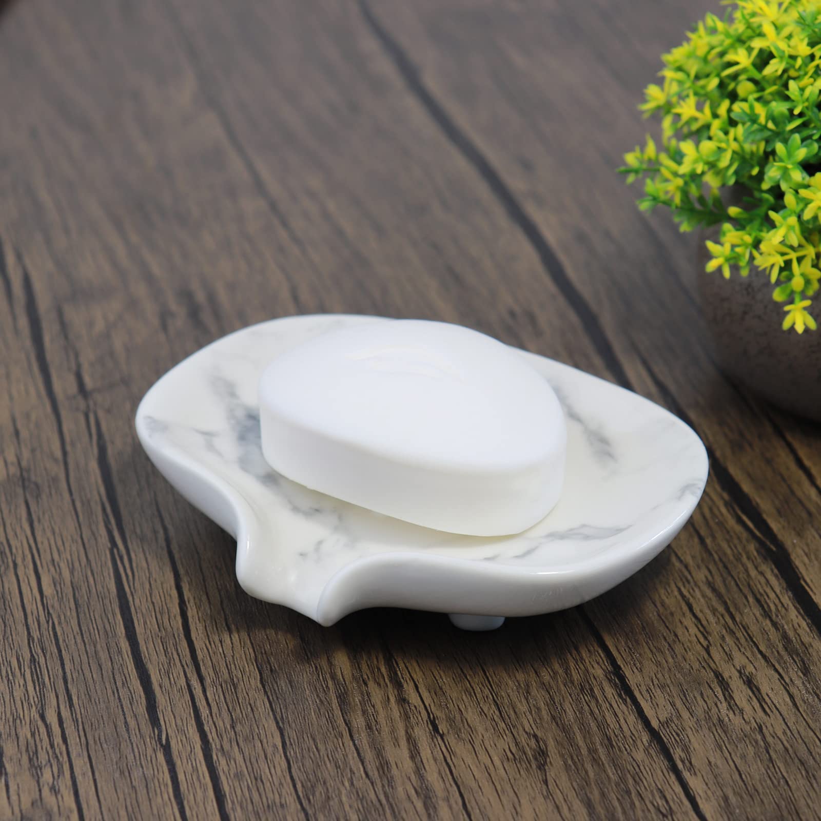 Jabonera de cerámica con textura de mármol, ranura autodrenante, jabonera autodrenante, jabonera portátil para ducha, baño, cocina, fregadero, encimera del hospital, hotel, restaurante.