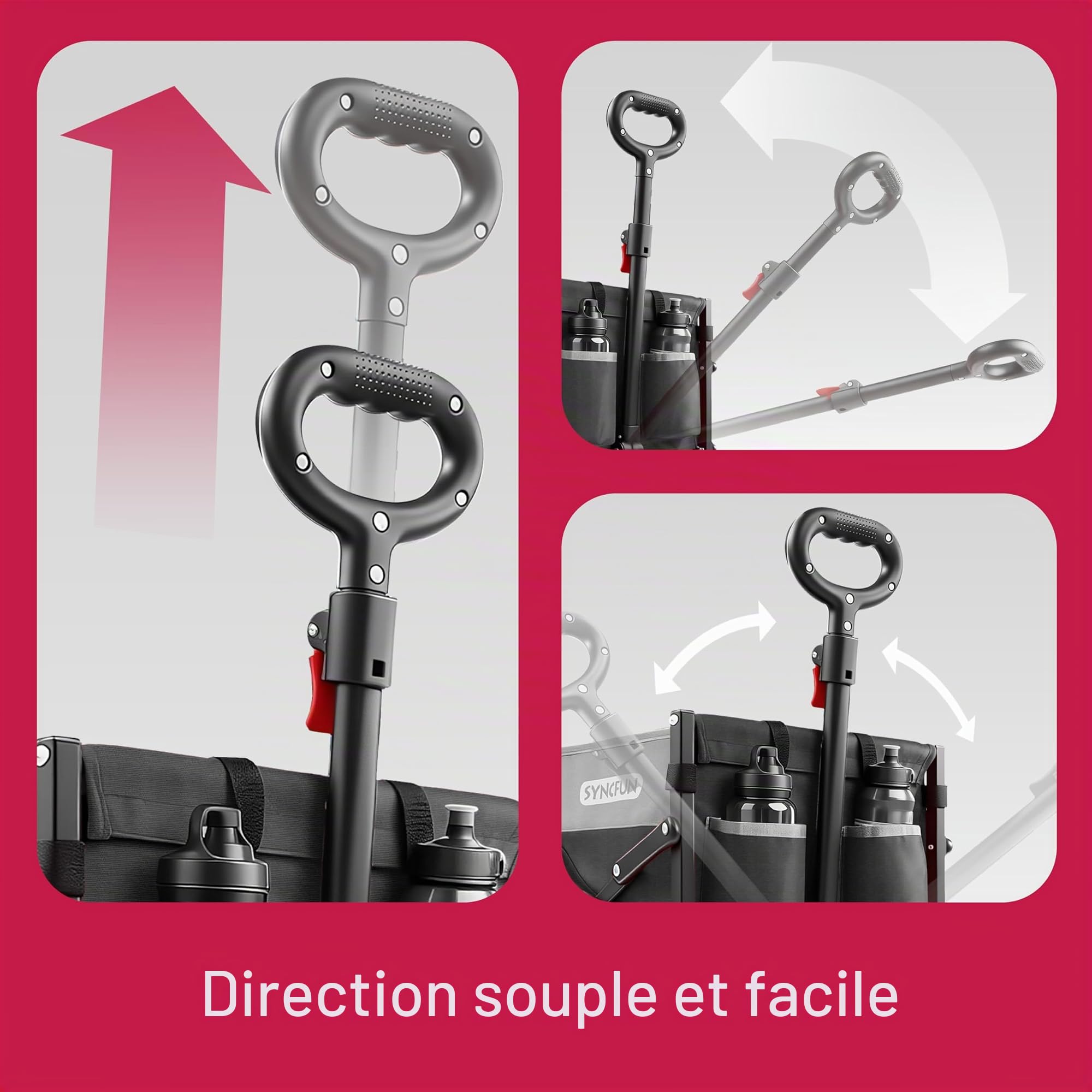 SYNCFUM Chariot de chariot pliable avec roues, robuste, 250 kg, avec poignée flexible, chariot utilitaire de plage pour jardin, camping et noir
