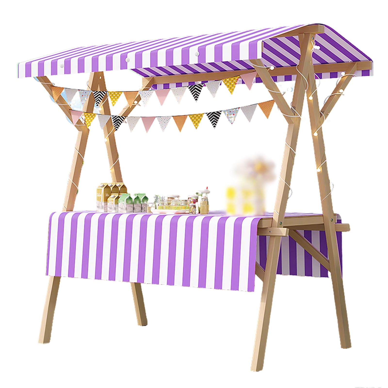 Genérico Expositor de Comida móvil Plegable de 120 cm/150 cm para Mercado de Agricultores, quiosco con toldo, Carrito Morado para Eventos y ferias de artesanía, estantería para Venta Ambulante (59 x
