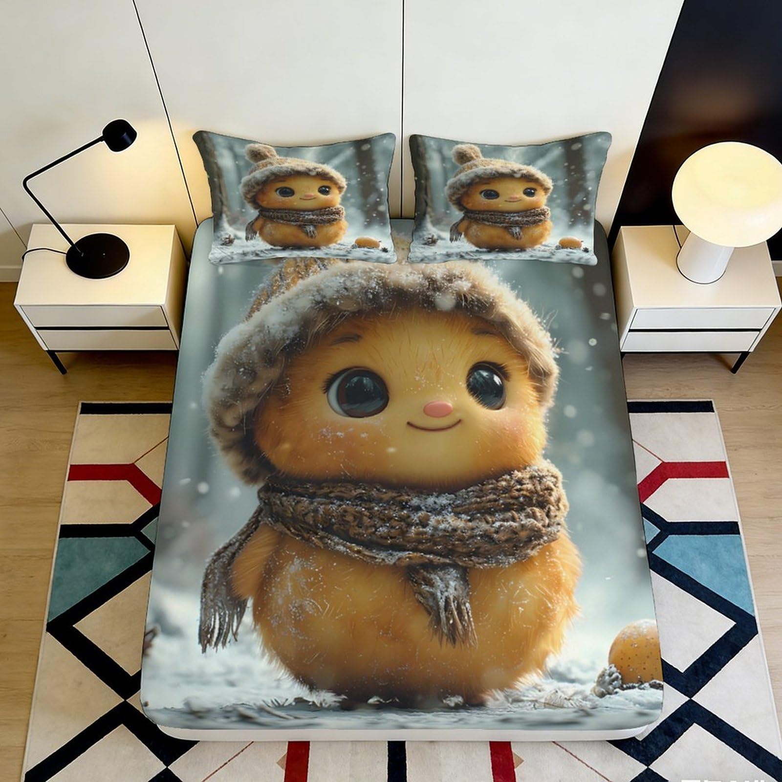 3D Printed Cartoon Animal Fitted Sheet Microfiber Deep Pocket Non-Slip for Bedroom Cartoon Animal Mattress Fitted Cover 140x200x25cm