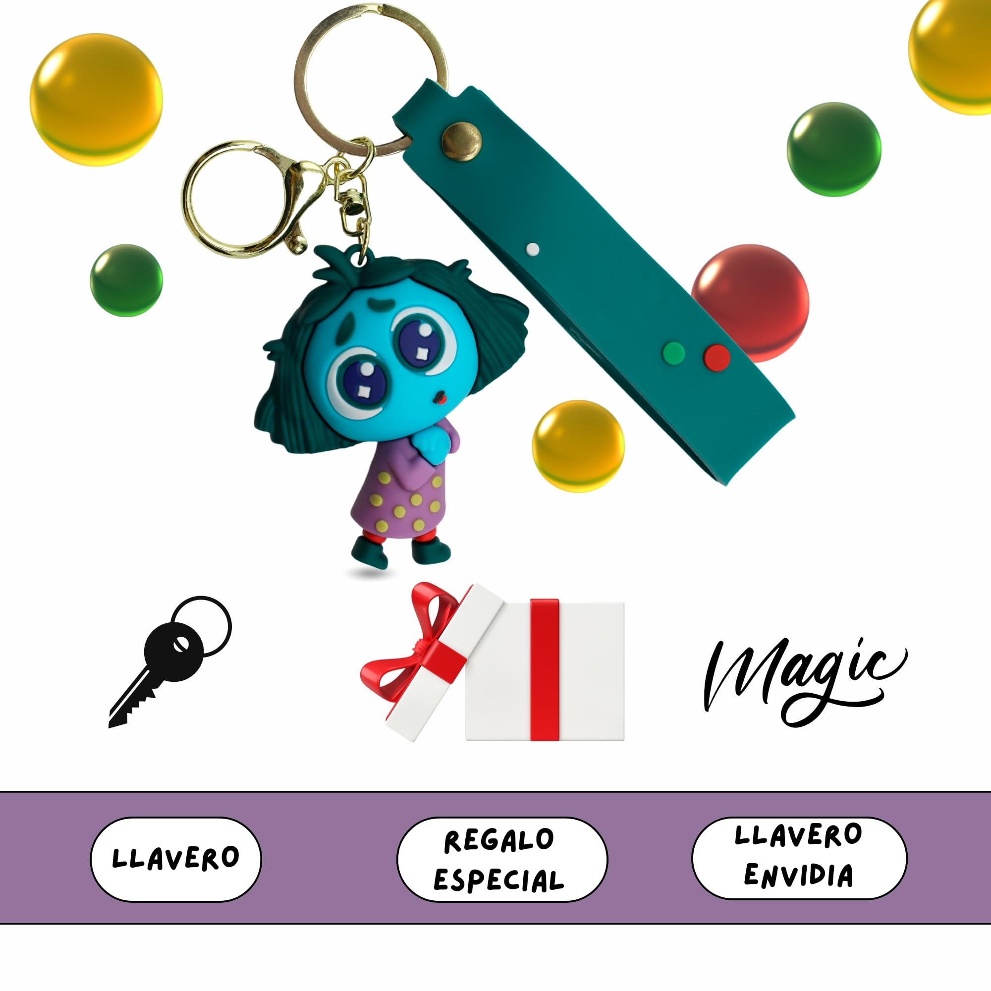 Llavero Personaje Envidia de Silicona, Dibujo Animado, Goma, Emoción, 6 cm - imagen 6