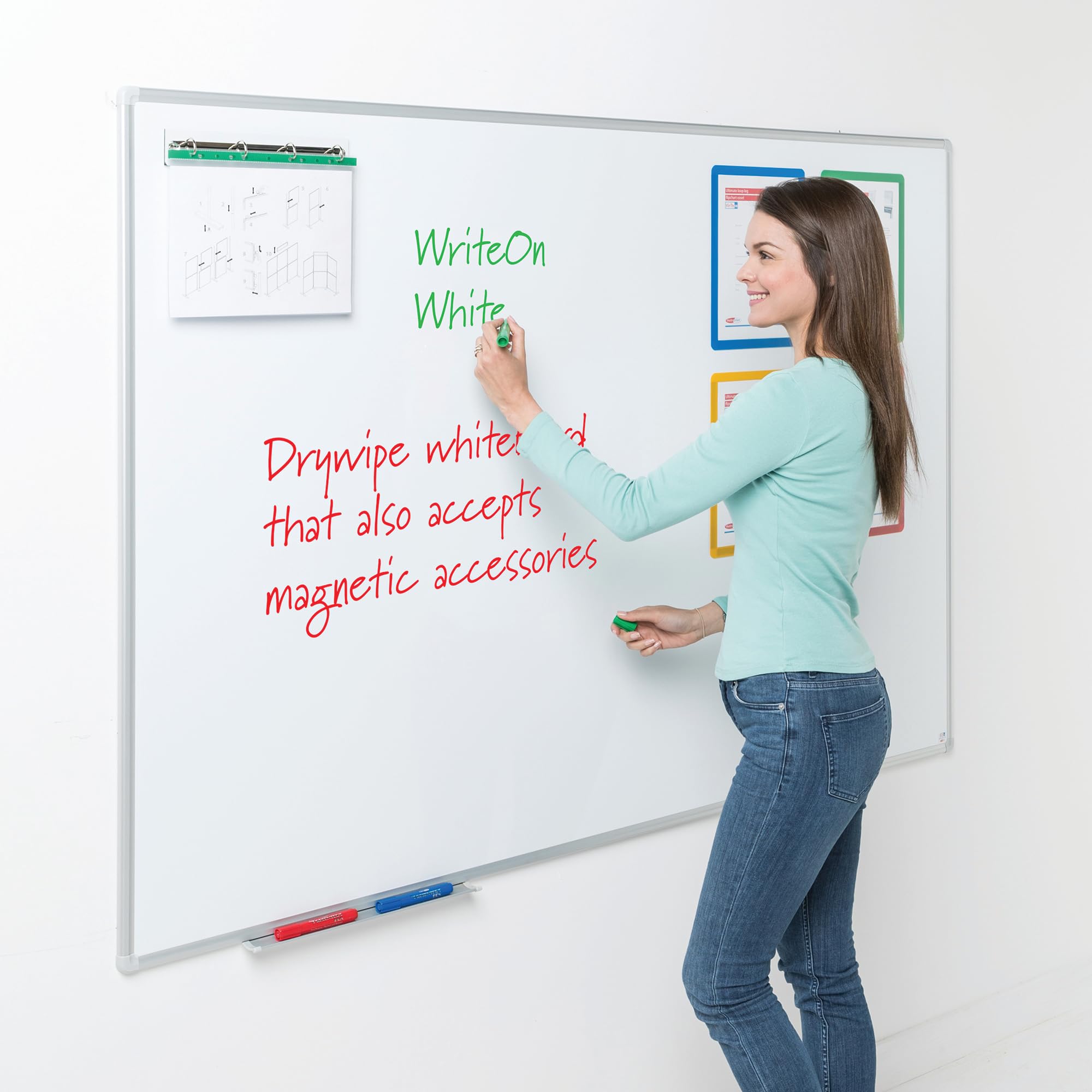 Wonderwall Budget Large Magnetic Dry-Wipe Whiteboard 1800 x 1200mm | Aluminium Frame & Clip-on Pen Tray - Ideal for Office, School & Industry