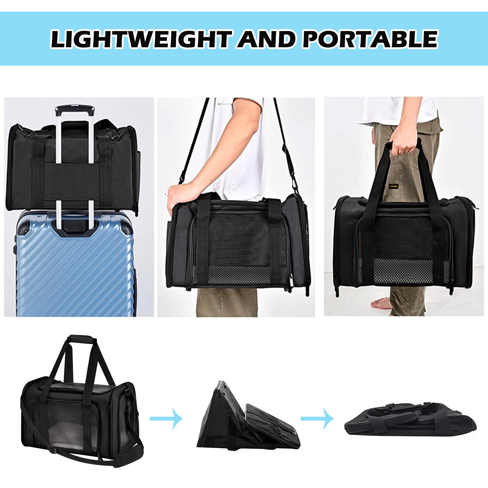 BYZESTY Transportbox Katze Hund Katzentransportbox Hundebox Faltbar Hundetransportbox Katzen Transportboxen Hundetasche Katzenbox Katzentransporttasche Inkl. Hundenapf, 42 x 27 x 28 cm (Schwarz 2)