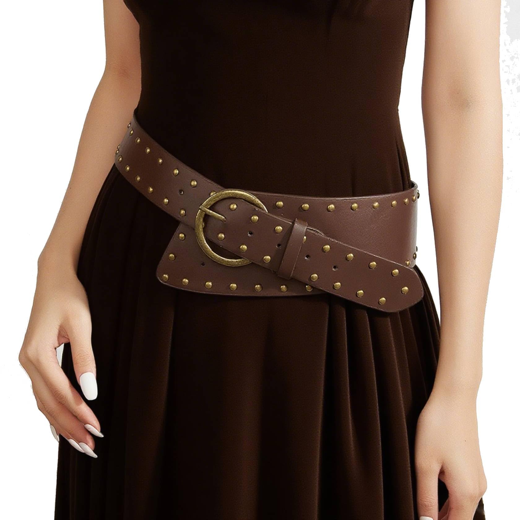 Vintage Punk Leather Waist Belt for Women 80s Goth Costume Cinch Belts Ladies Western Belt for Jean