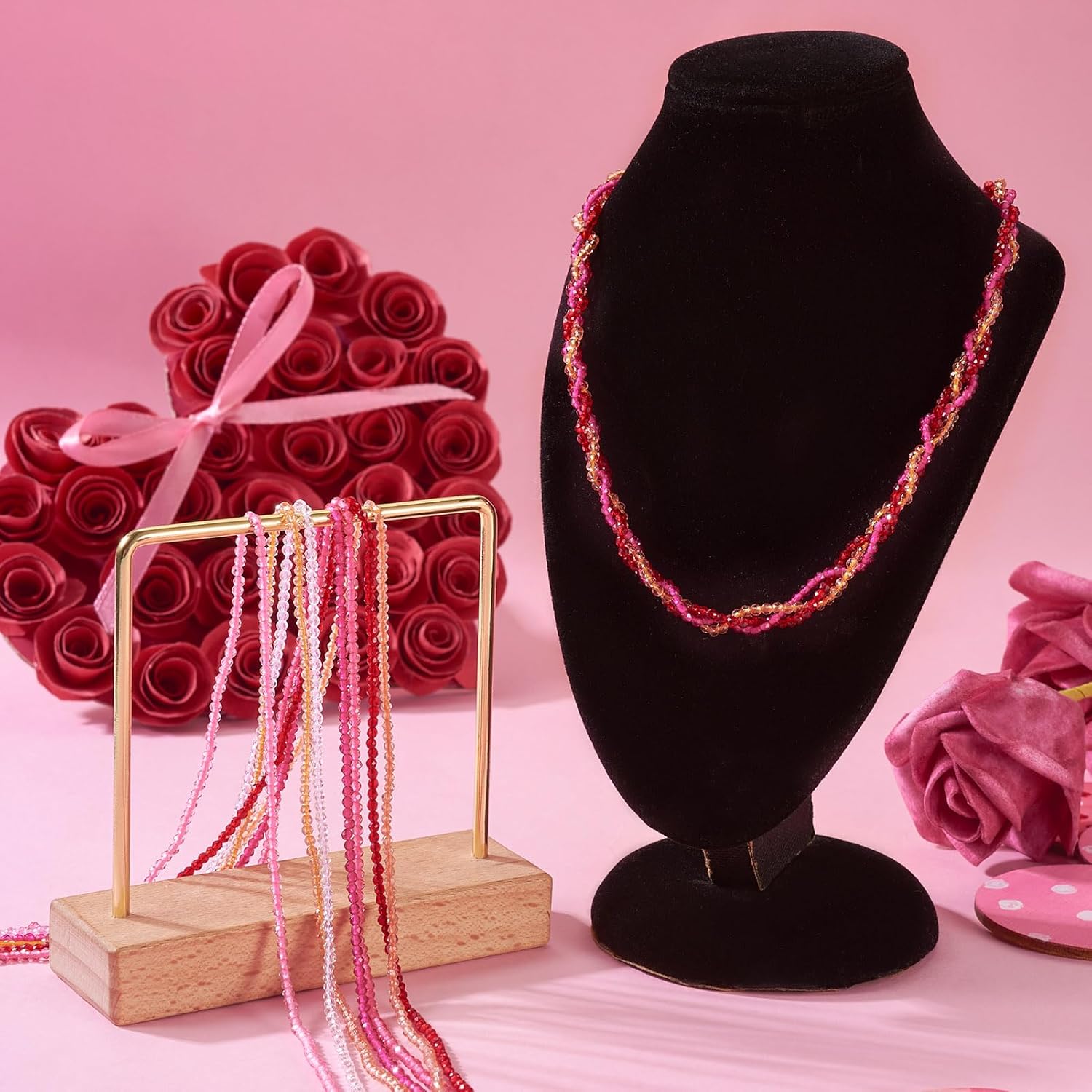 Elecrelive 7 Strands Pink Red Glass Crystal Beads 2mm Faceted Briolette Glass Beads Electroplate Loose Crystals for Valentine Jewelry Necklace Bracelet Making - Image 3