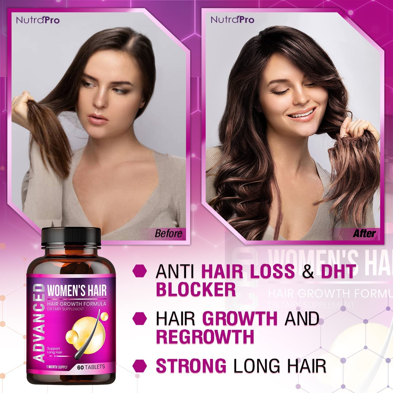 Hair Growth Vitamins For Men + Hair Growth Vitamins For Women.