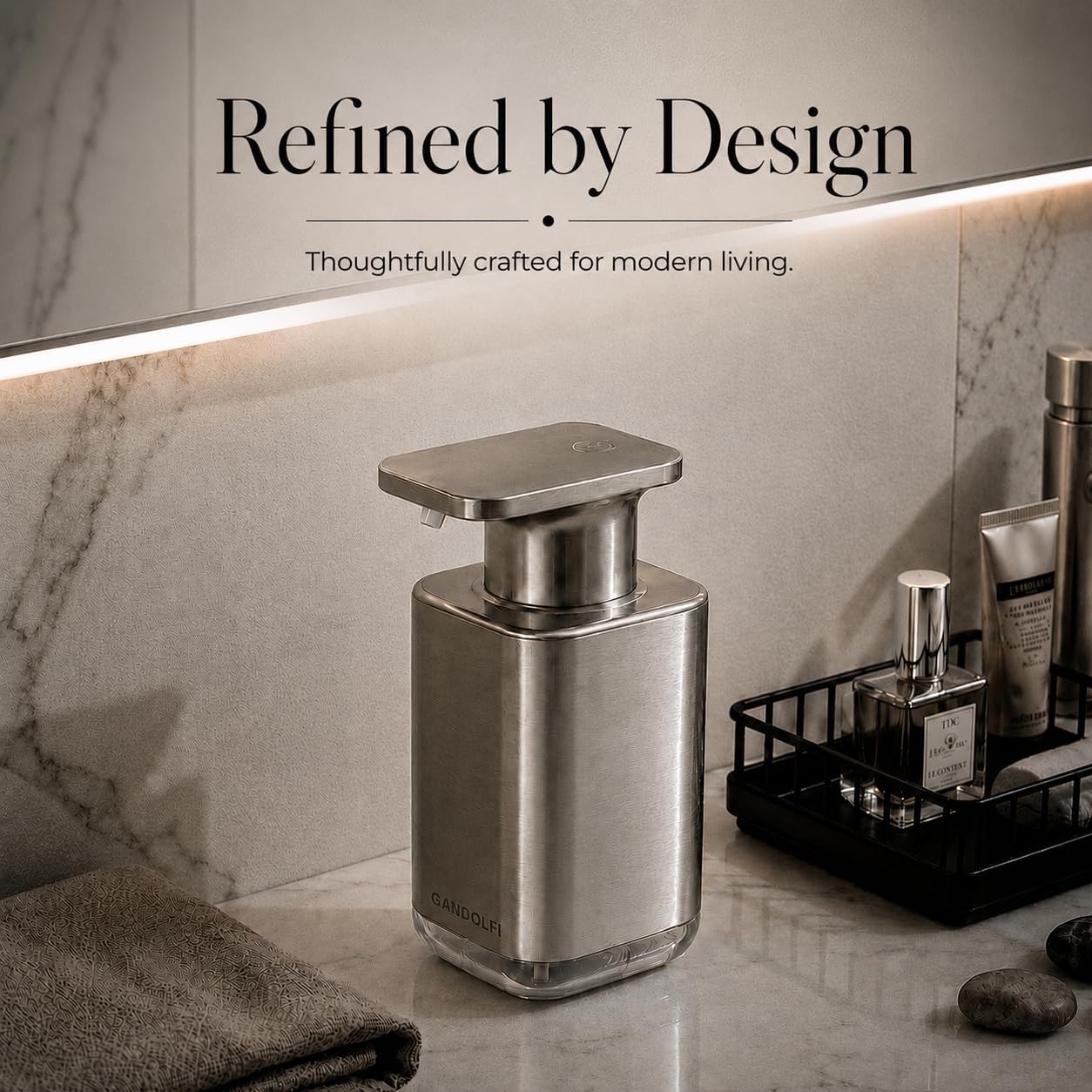 Automatic Foaming Soap Dispenser Touchless, Premium Quality, Stainless Steel, USB-C Rechargeable, 15.2 oz (450ml), Adjustable Sensor Levels, Waterproof for Modern Kitchen & Bathroom, Gandolfi, 1 Pack image 3