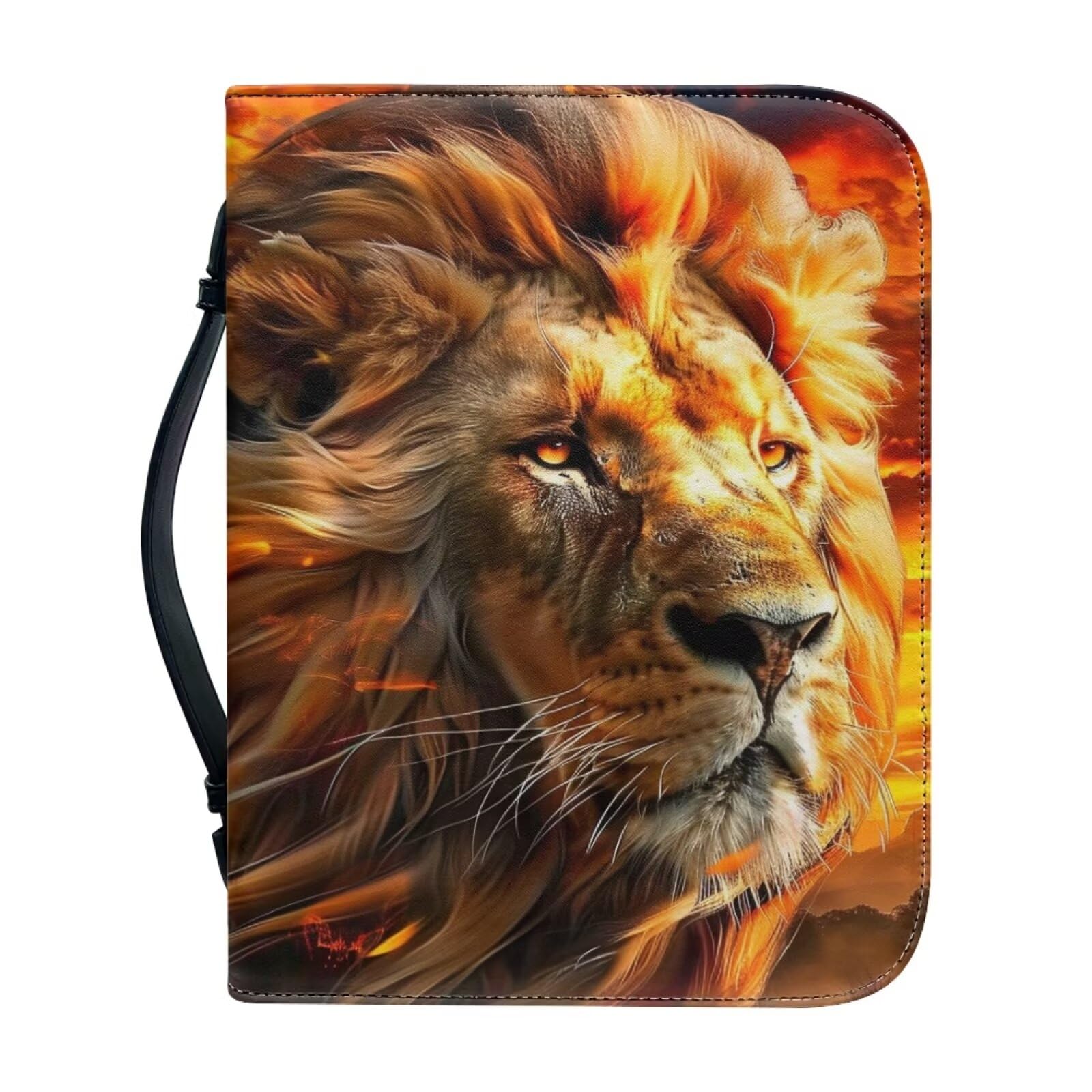 Ceudet Leather Bible Cover for Men Bible Bag with Handle Large Bible Case Bible Book Carrying Case Compact Bible Bag for Small Group Studies,Lion,XL — image 1