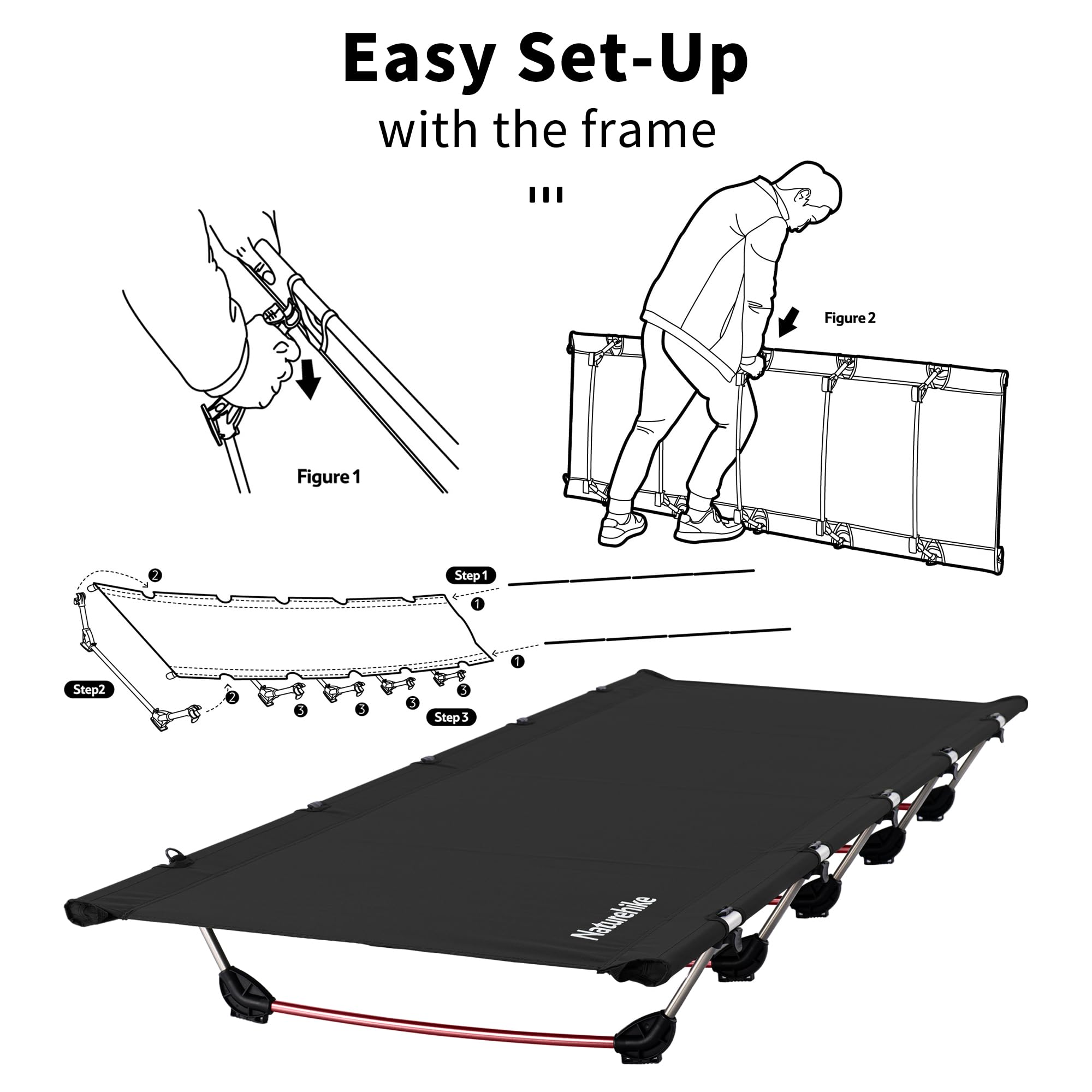 Naturehike Lit de Camp Pliable,Ultra Léger Compact Portable Solide et Durable Sac de Transport pour Randonnée,Voyage,Pêche,Matelas Gonflable,Charge Maximal 150kg pour Adultes