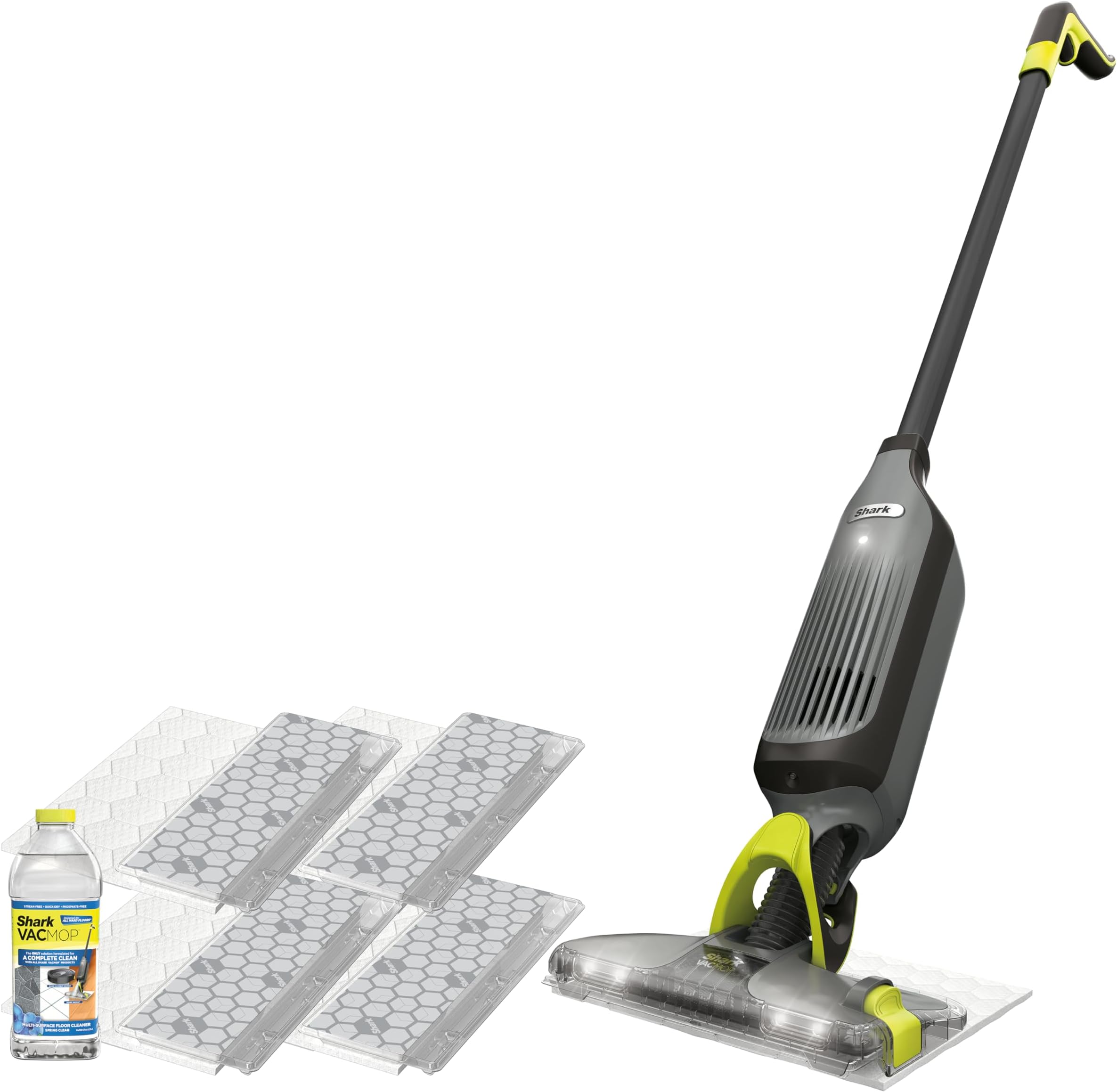 Shark VM252 VACMOP Pro Cordless Hard Floor Vacuum Mop with LED Headlights, 4 Disposable Pads & 12 oz. Cleaning Solution, Charcoal Gray