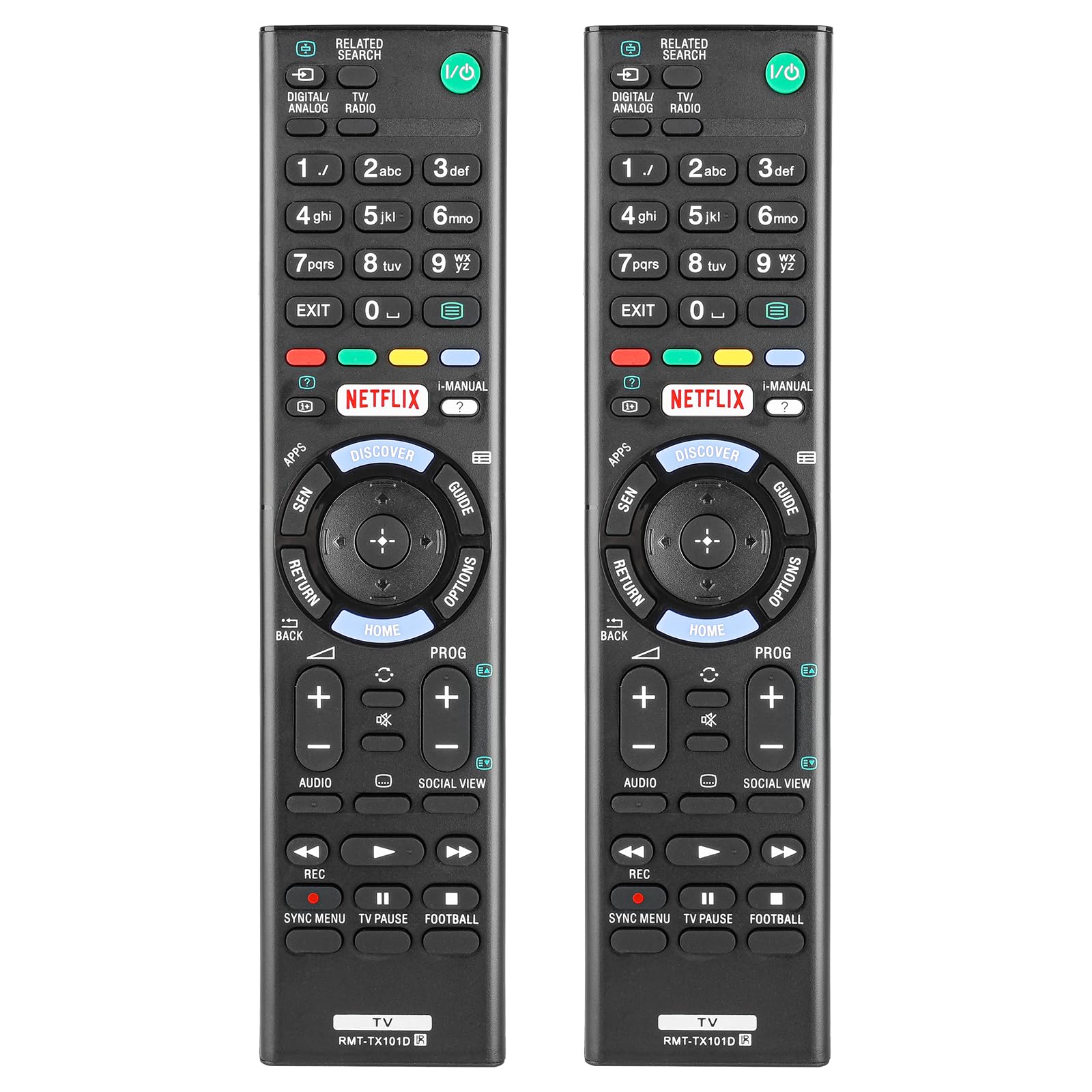 Télécommande Remplacement Pour Sony TV - Modèle RMT-TX101D Avec Bouton NETFLIX, 2 Pièces