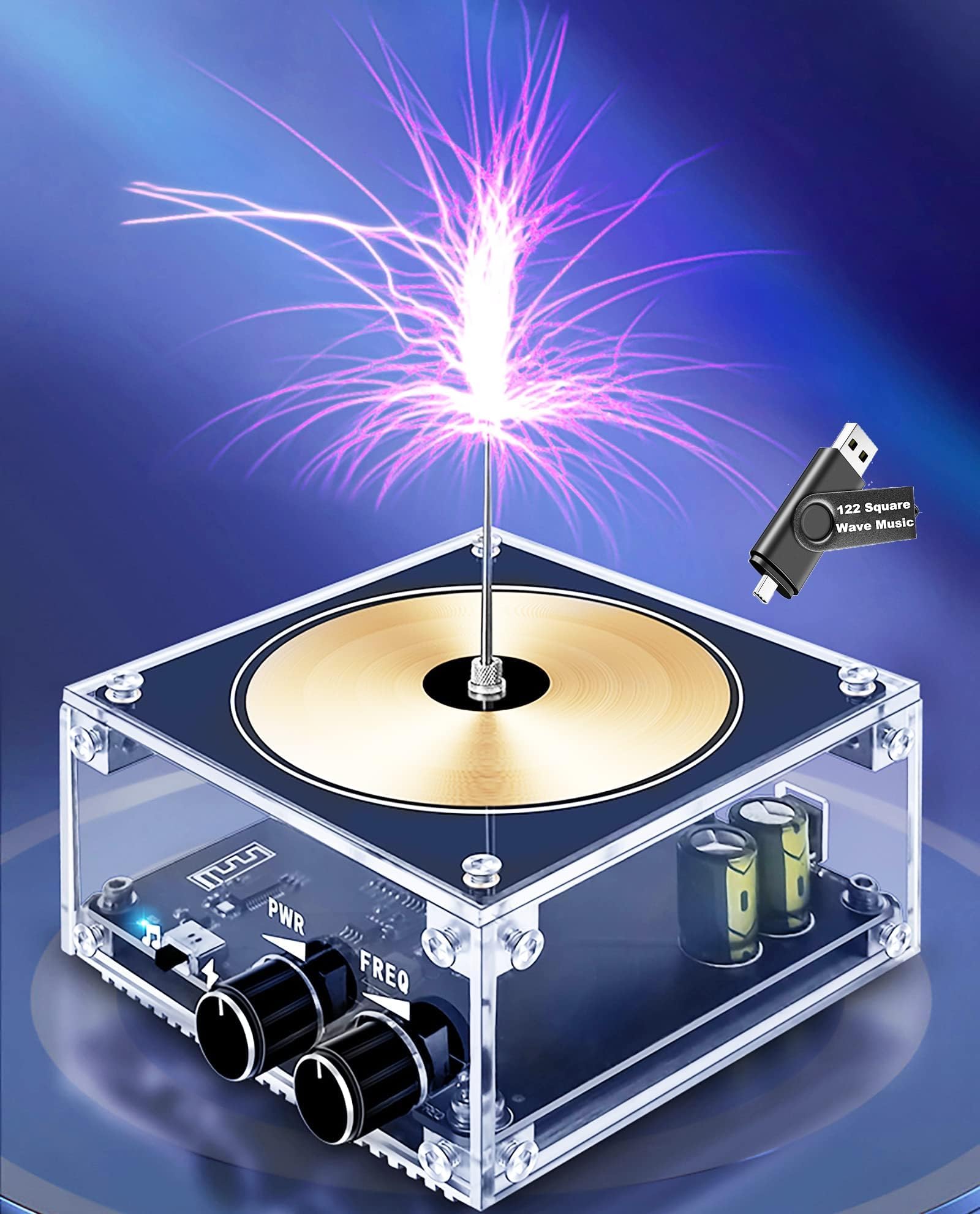 10 Cm Solid State Bluetooth Musical Tesla Coil Touchable Artificial Lightning Spark Gap Arc Generator Desktop Toy Arc Plasma Electric Power Wireless Transmission Science Teaching Experiment Model