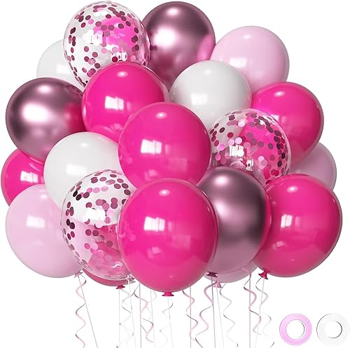 Globos de fiesta rosa y blanco, 50 globos de látex rosa de 12 pulgadas, globos de confeti rosa bebé para boda, compromiso, cumpleaños, revelación de