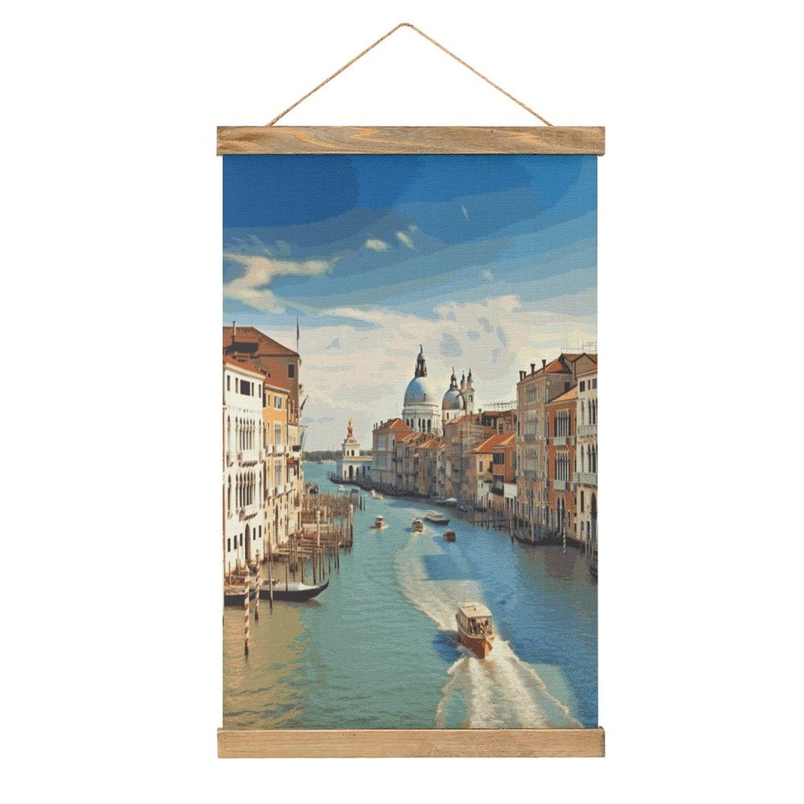 JTREHY Grand Canal in Italy Linen Hanging Painting Vintage Poster Wall Art Prints Personality Style Wall Hanging Poster for Living Room Office Bedroom Decor Frame 13.2 X 20.47 Inch