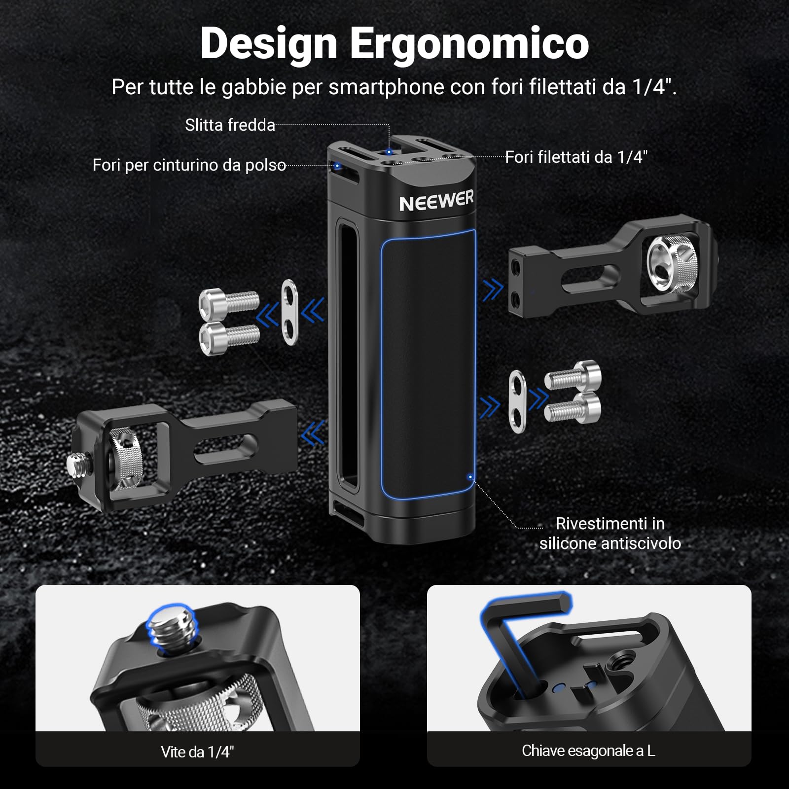 NEEWER Kit Vlogging Rig Telefono Aggiornato, Stabilizzatore Video con Doppia Maniglia, Slot per Clip Mic per Tiktok/YouTube, Compatibile con SmallRig iPhone 16 15 14 13 Pro Max Galaxy S23, PA009