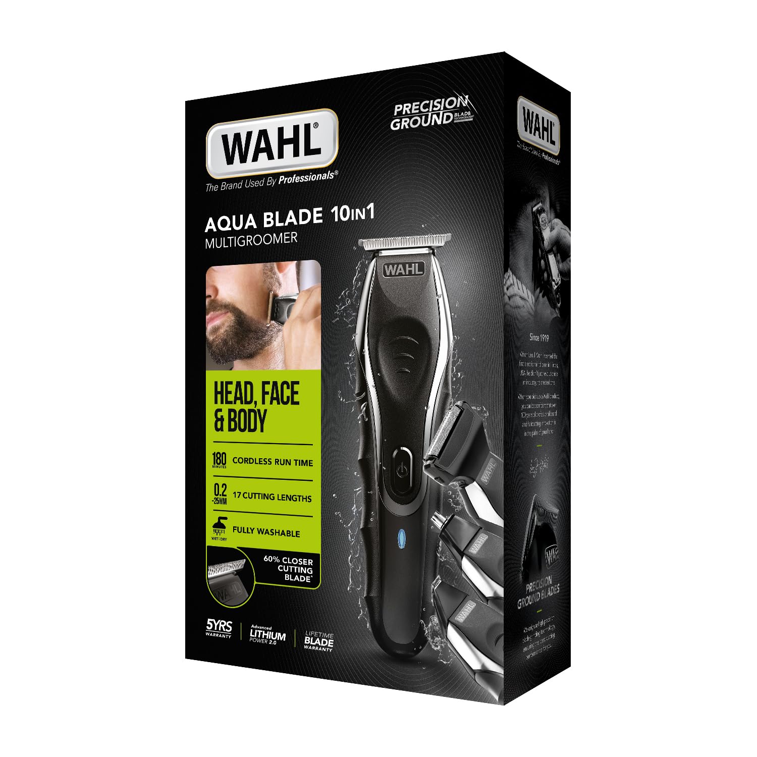 Wahl Aqua Blade 10 in 1 Multigroomer, with Eyebrow Attachment, Body Trimmers for Men, Men’s Beard Trimmer, Stubble Trimming, Face Grooming, Fully Washable, Male Grooming Set, Amazon Exclusive