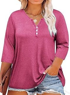 Sponsored You’re seeing this ad based on the product’s relevance to your search query.Learn more about this advertisement Fisoew Women's Large Size Blouse 3/4 Sleeve Blouse Shirt Deep V-Neck T-Shirt with Button Oversized Tunic Shirts