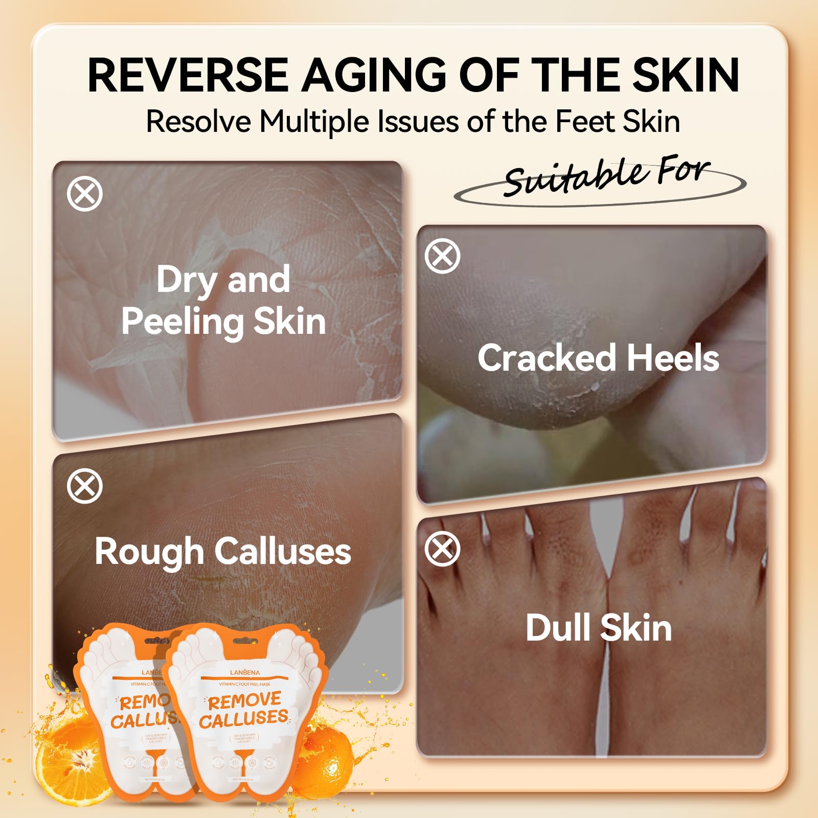 LANBENA Vitamin C Foot Peeling Mask, Foot Mask for Dry Cracked Feet Exfoliator Peel Off Calluses Dead Skin Callus Remover - Image 3