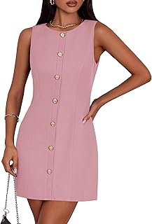 Work Dresses for Women 2025 Summer Business Short Dress Sleeveless Button Down Formal Elegant Office Outfits - Buy now
