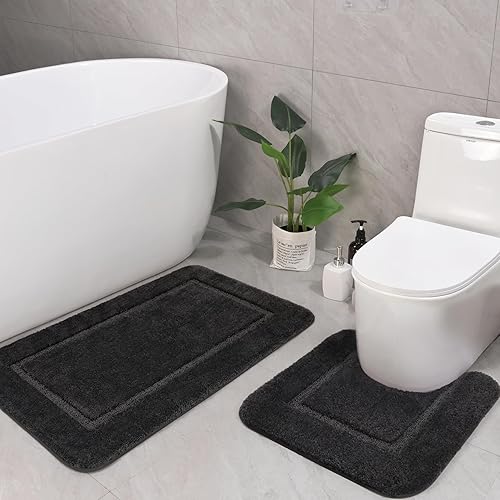 Miniatura 17 de LOCHAS Juego de Alfombras de Baño Blancas, Juego de Alfombras de Baño Suaves de 2 Piezas, Tapete de Inodoro en Forma de U de 20x20 pulgadas y 34x20