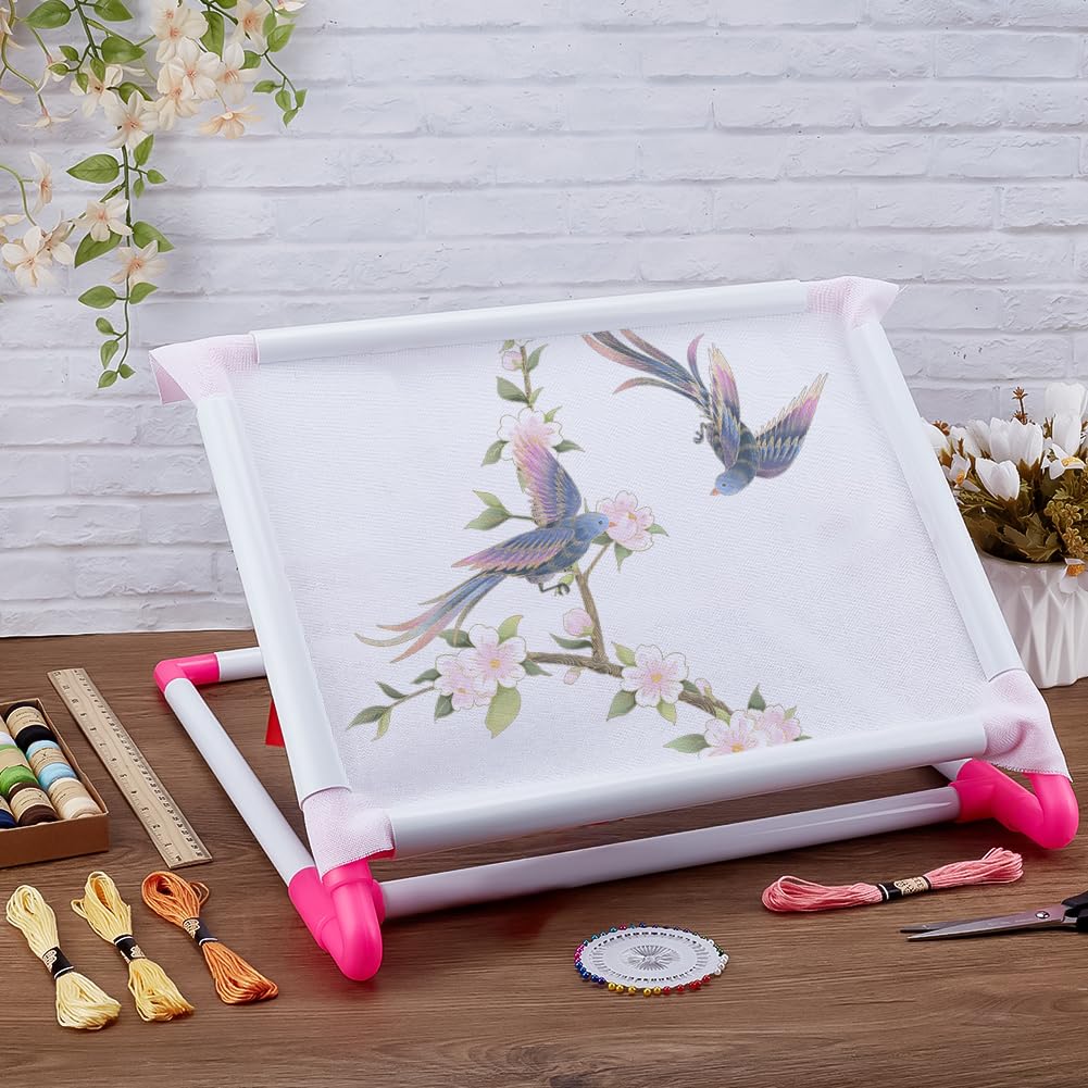 FINGERINSPIRE Telaio da ricamo universale in plastica rosa profondo e bianco, cornice da ricamo punte, telaio punto croce, strumento da cucito per la casa