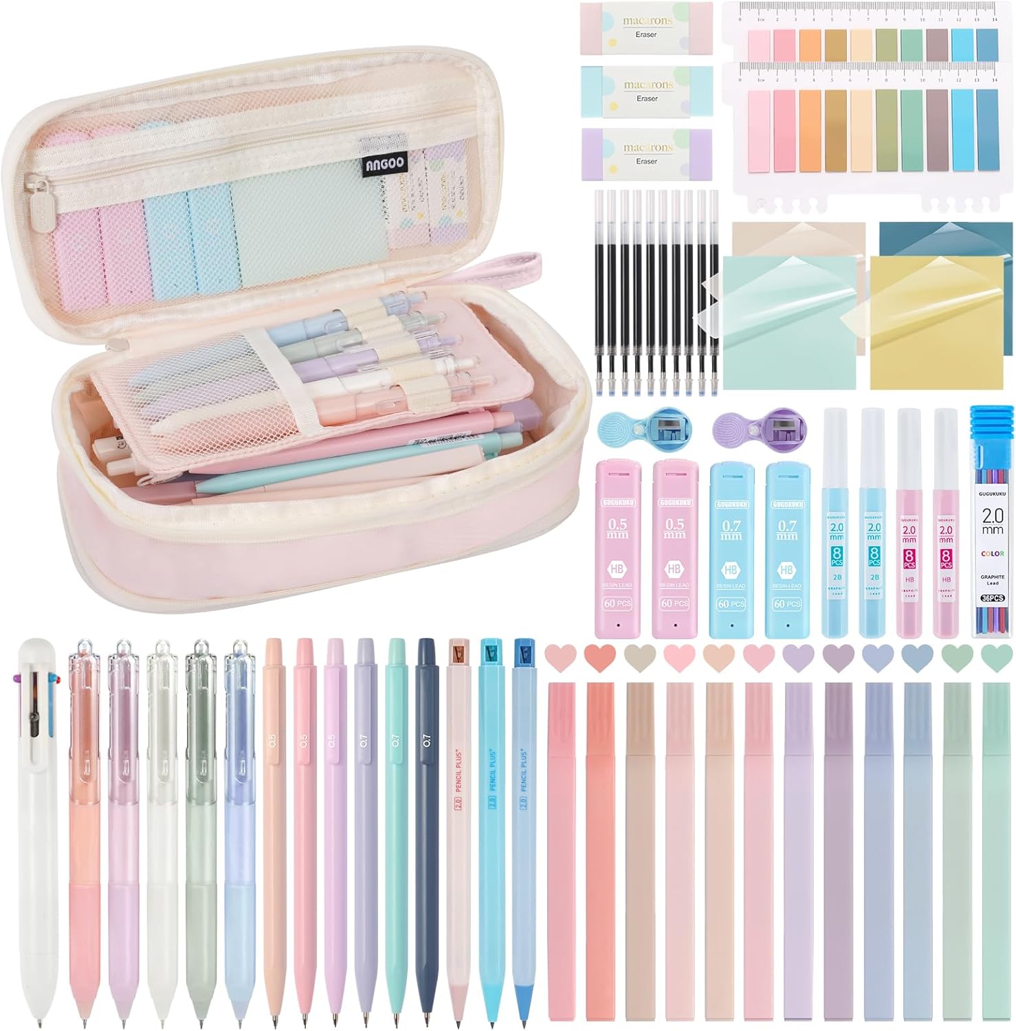 58 PCS Aesthetic School Supplies with Cute Pencil Case,12 Pastel Highlighters, 5 Gel Pens Black Ink,9 Mechanical Pencils for,Student Stationary,CollegeEssentials Gifts (pink) 58 PCS Aesthetic School Supplies with Cute Pencil Case,12 Pastel Highlighters, 5 Gel Pens Black Ink,9 Mechanical Pencils for,Student Stationary,CollegeEssentials Gifts (pink)