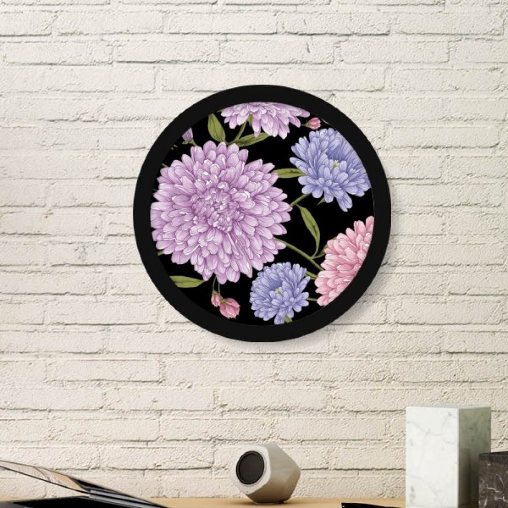 Fleur art peinture cadre photo ronde en bois pour créer un salon zen et chaleureux