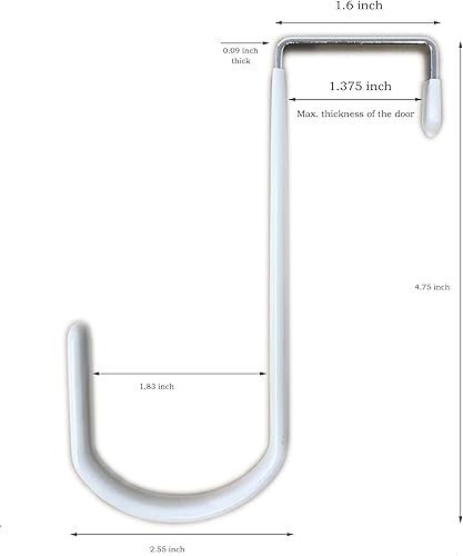 Miniatura 4 de Tetra-Teknica EDH-6P - Gancho para puerta con revestimiento de vinilo para puertas de hasta 1 pulgada de grosor, 6 por paquete, color blanco