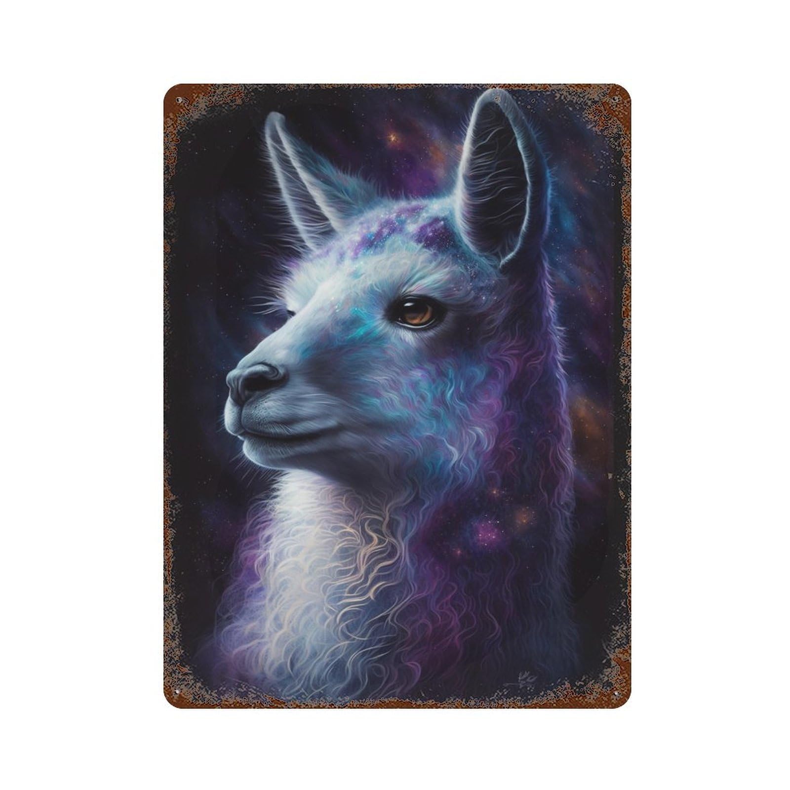 Cosmic Llama Portrait Art Retro Metal Sign 15.7"x11.8", Classic Wall Plaque for Basement, Hobby Room And Garage Decor