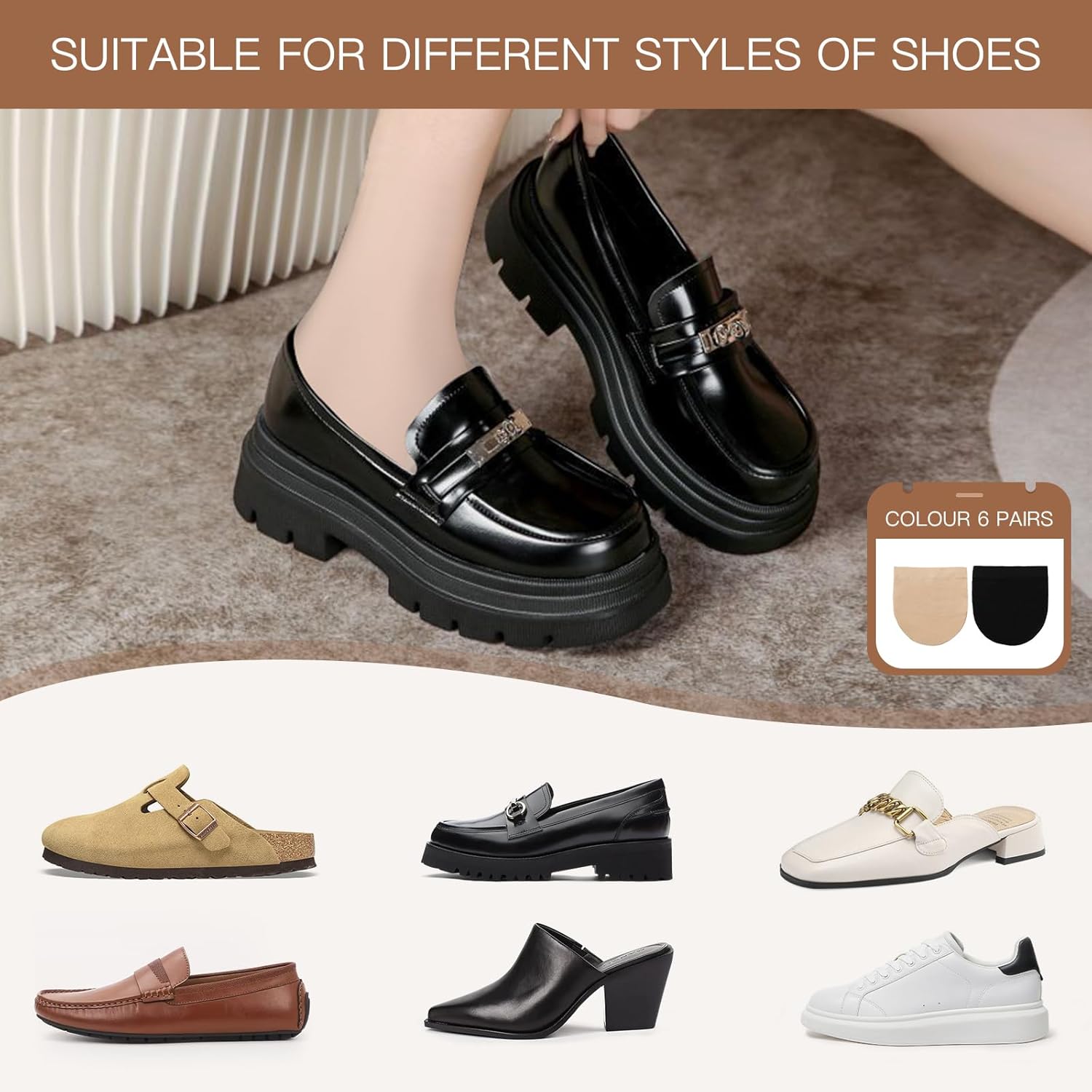 Yilanmy Toe Socks for Women 6 Pairs, Half Socks for Heels No Show Liner Toe Topper Cover Mule Sock Non-Skid Bottom - Image 5