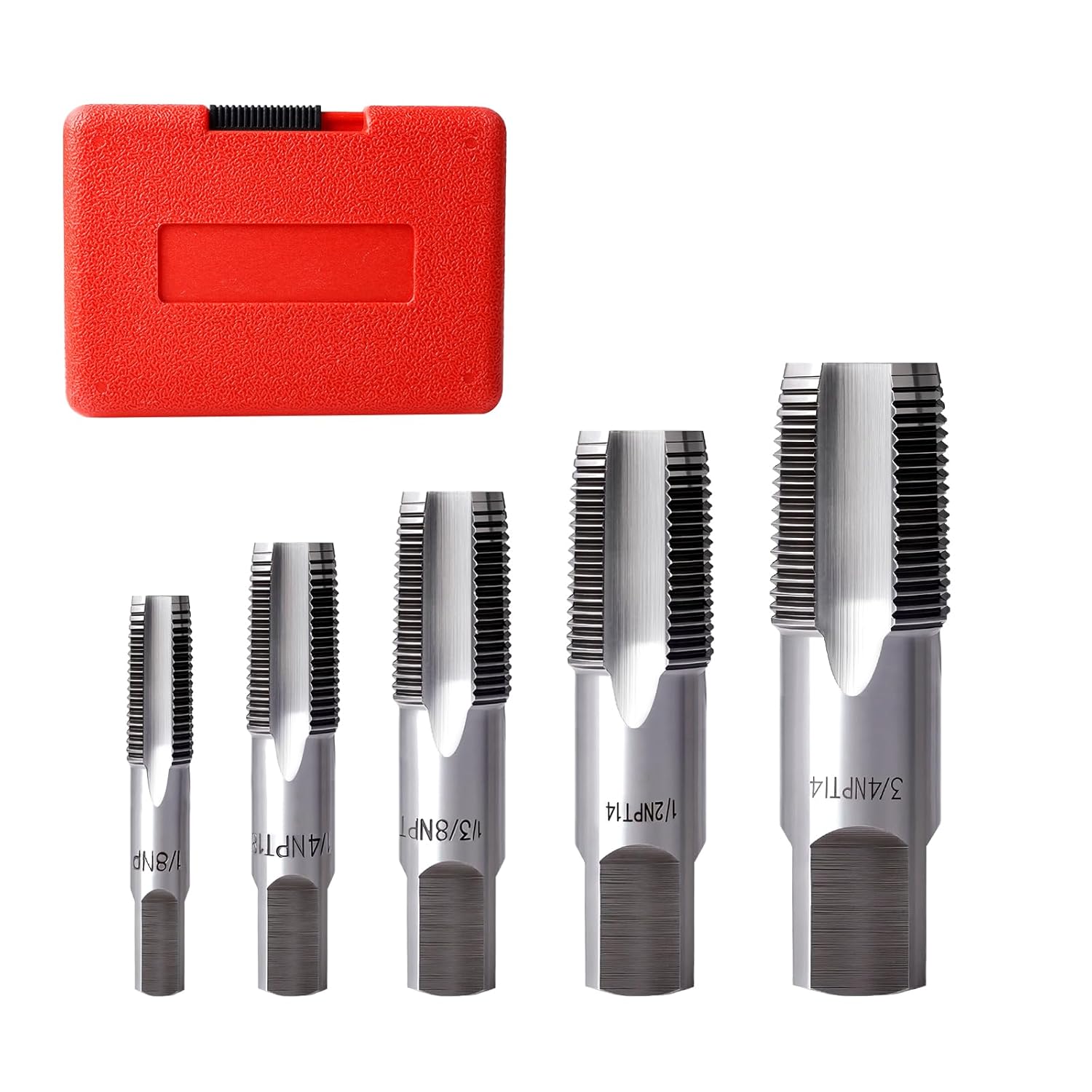 5 Piece NPT Pipe Tap Set, 1/8" 1/4" 3/8" 1/2" 3/4" Precision Threading Tool Kit for Accurate Threads, Assorted Plumbers Mechanics DIY Thread Cutting Tools TS/SZ-03